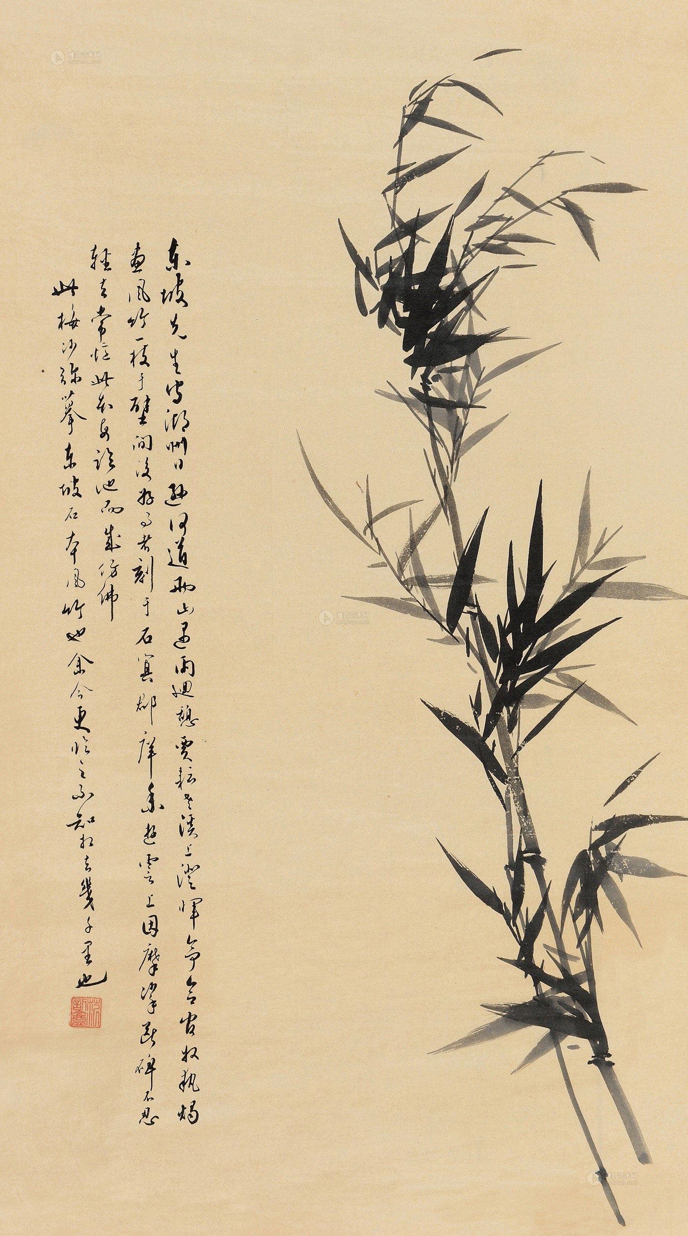 0045风竹图镜片水墨纸本