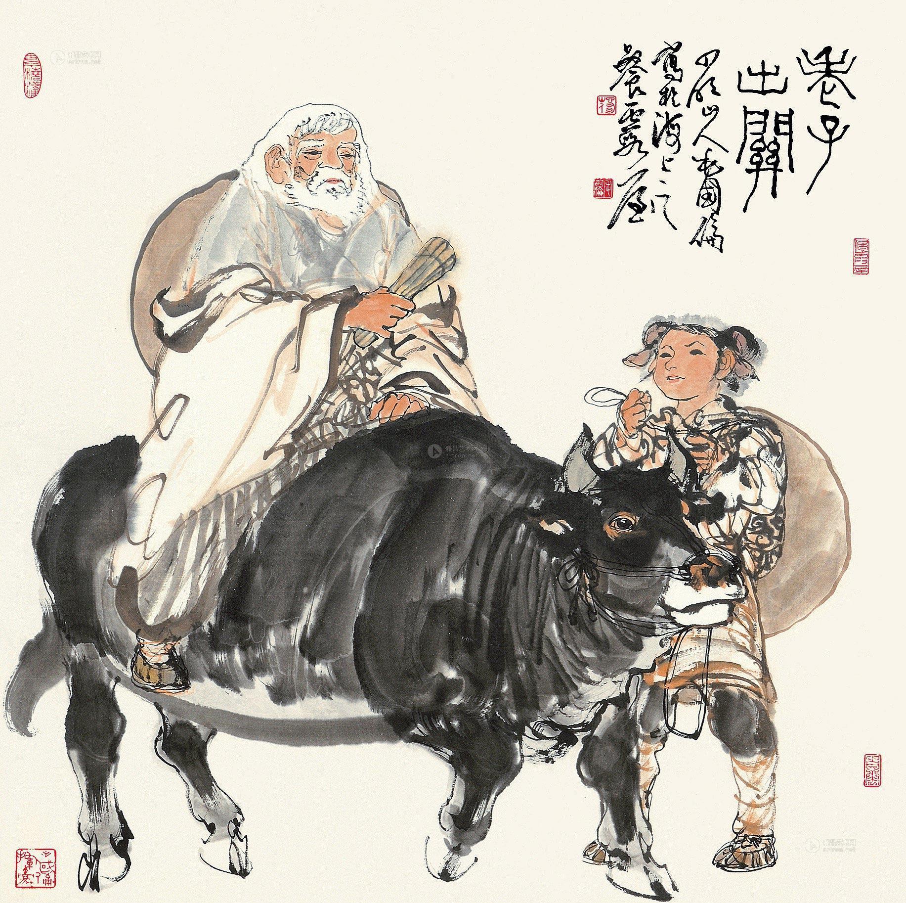 0581老子出关镜框设色纸本