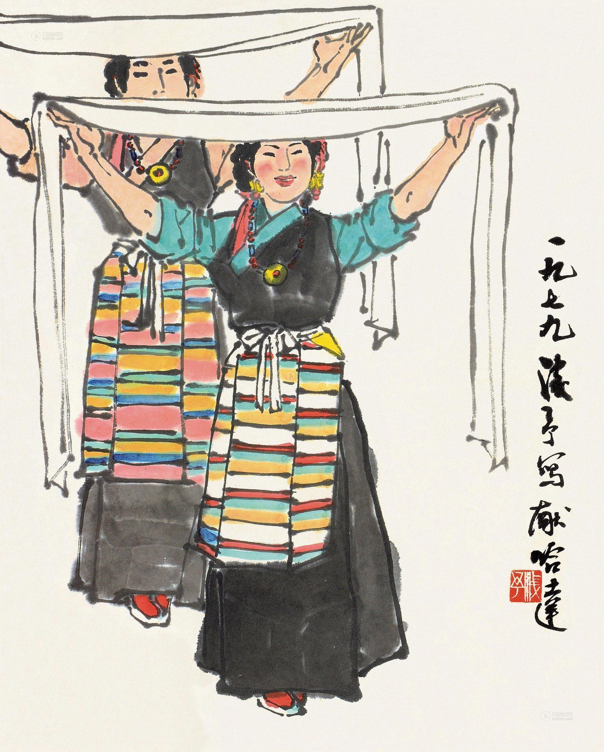 09071979年作献哈达镜片设色纸本