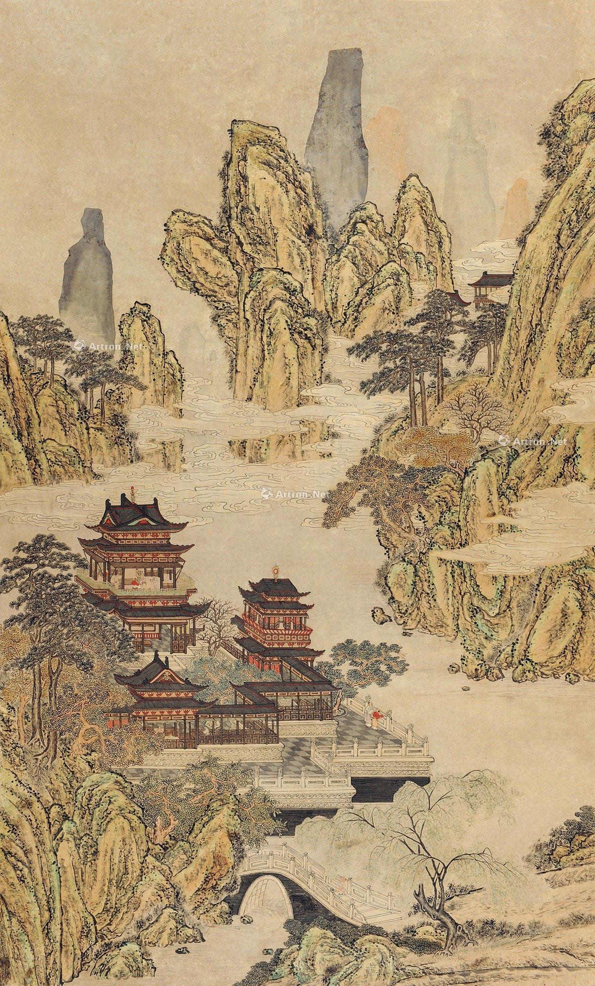 0755蓬莱仙境立轴设色纸本