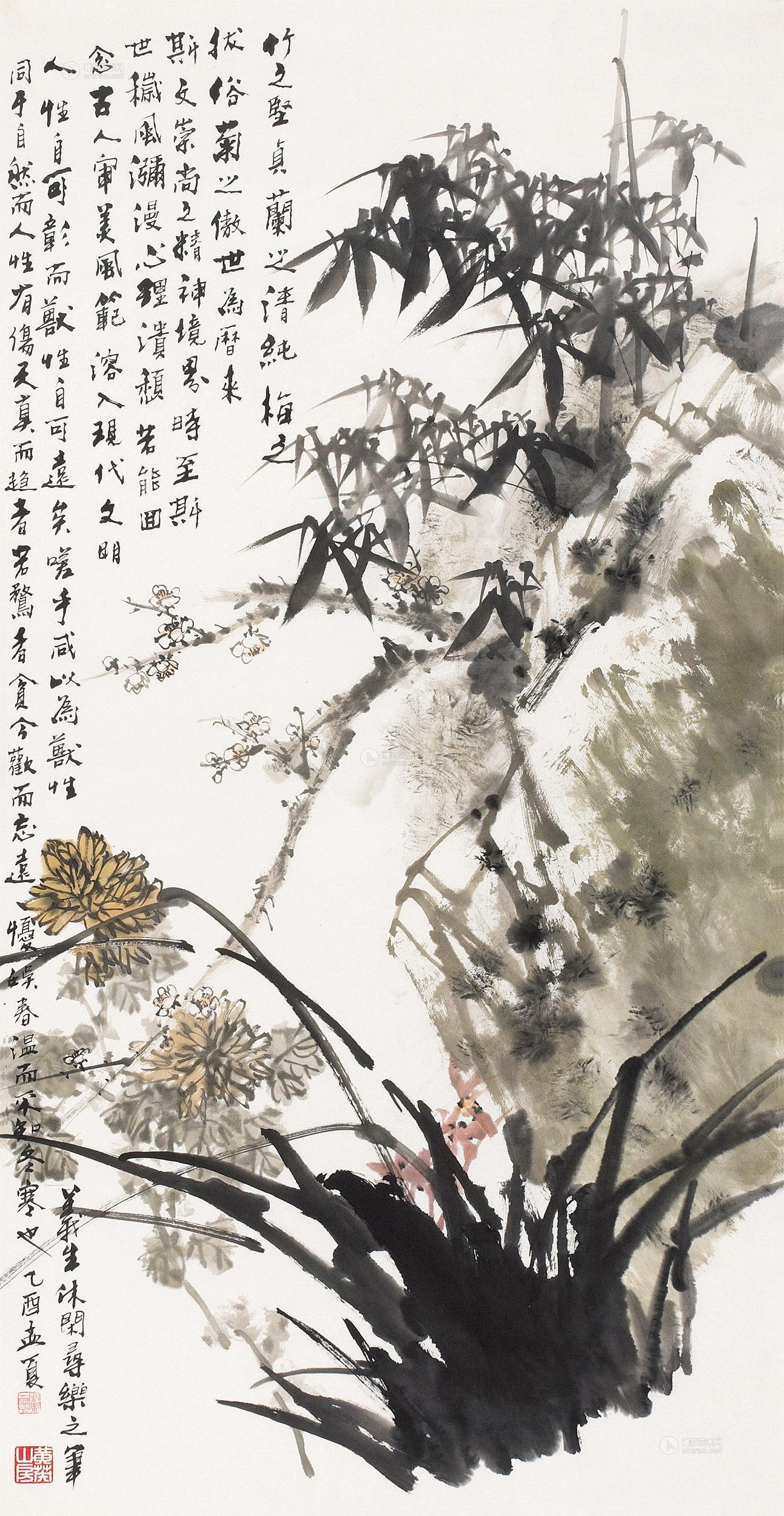 0049四君子图镜心设色纸本