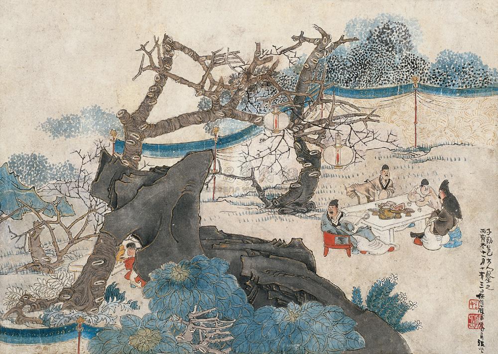 0140 1866年作 春夜宴桃李园 镜片 设色纸本