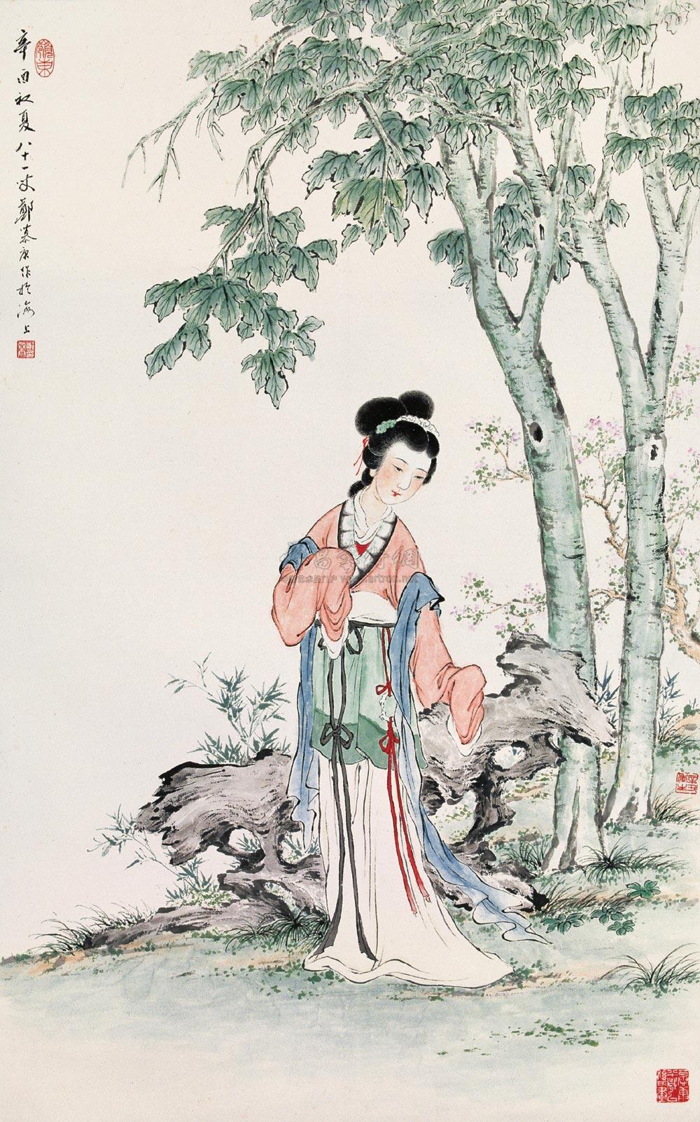 1232 桐荫仕女图 立轴 设色纸本