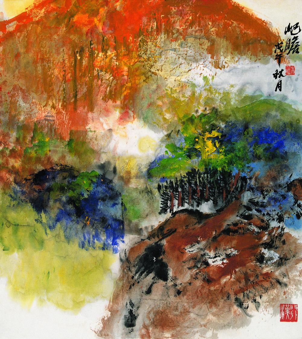 0083 1978年作 红云翠峰图 立轴 设色纸本