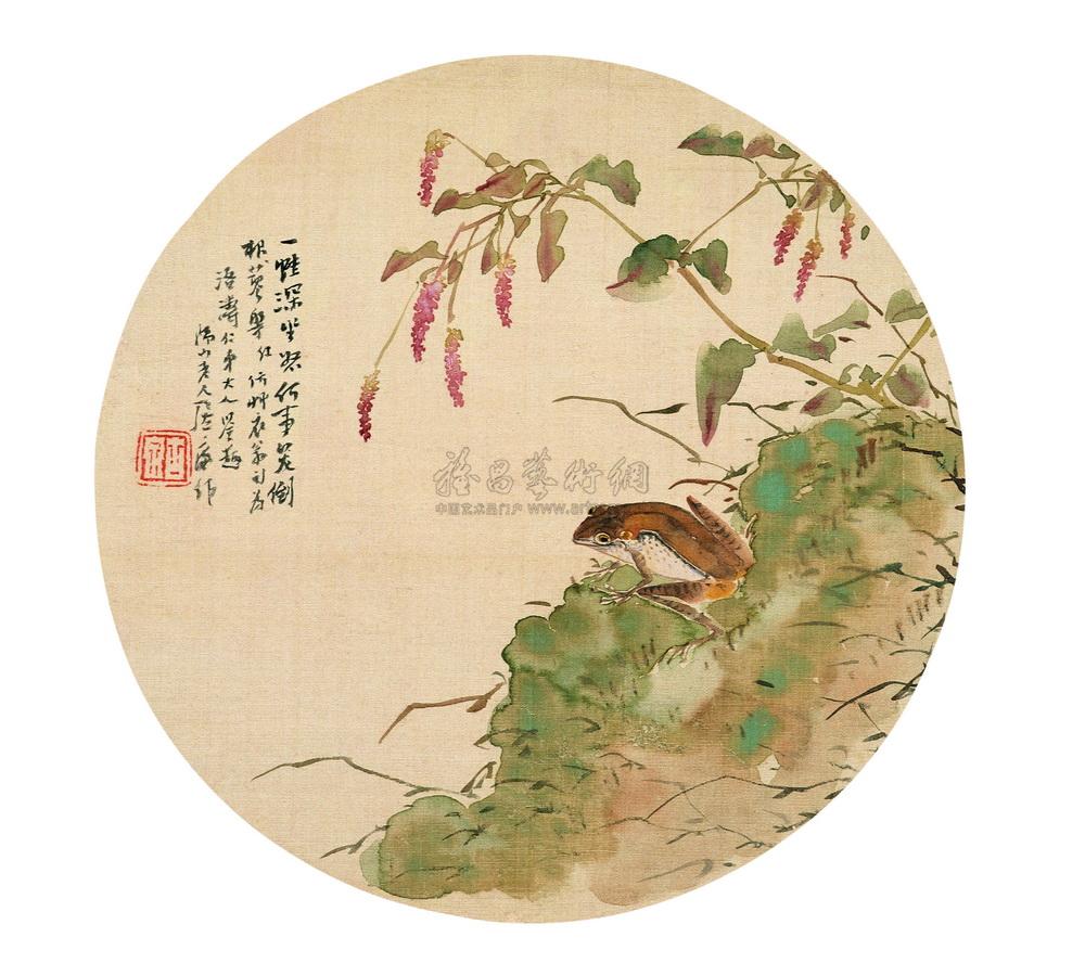 0491 红蓼蛙鸣图 纨扇镜心 设色绢本
