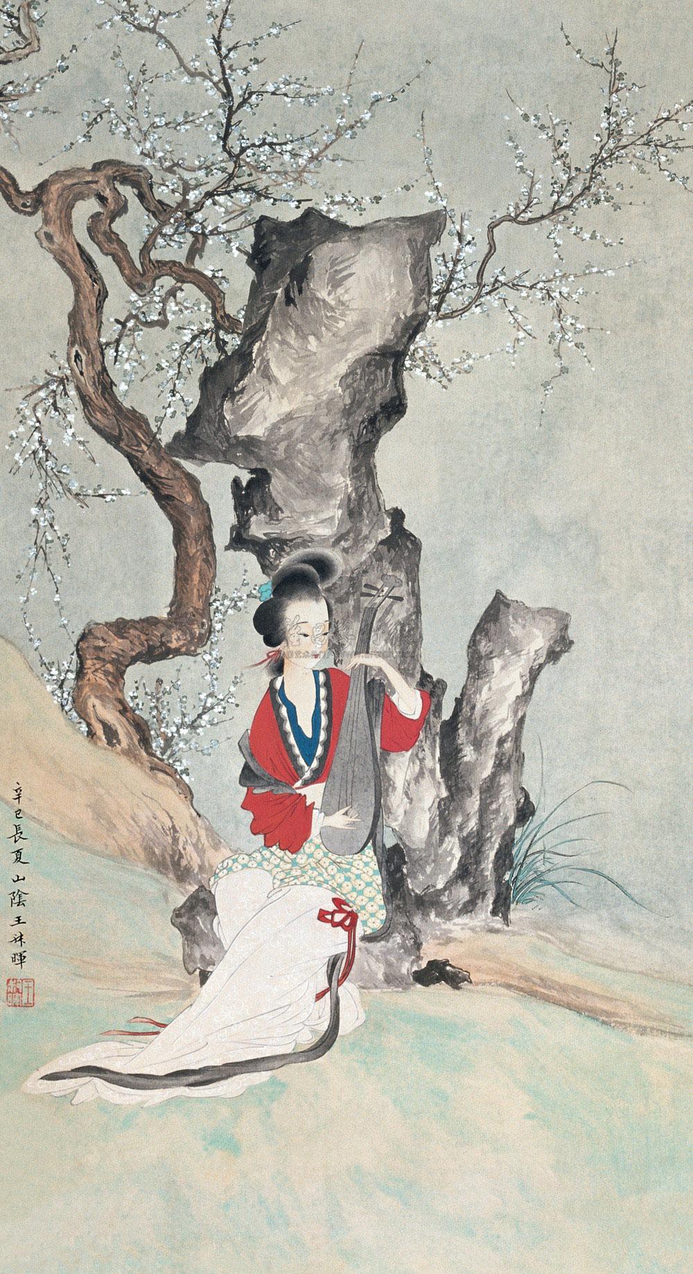 02711941年作梅下抚琴图立轴设色纸本