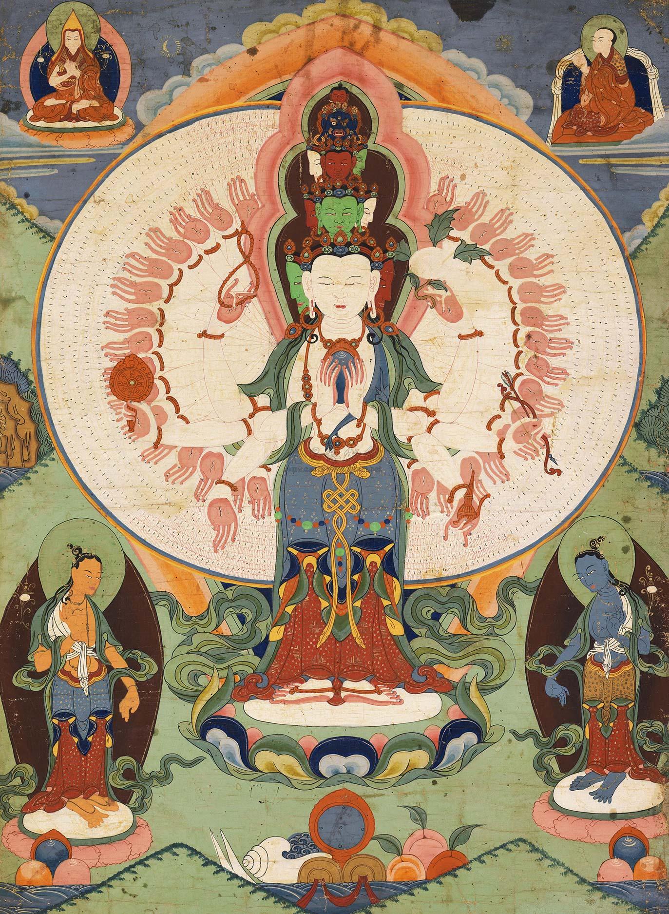 00111819世纪十一面观音菩萨唐卡