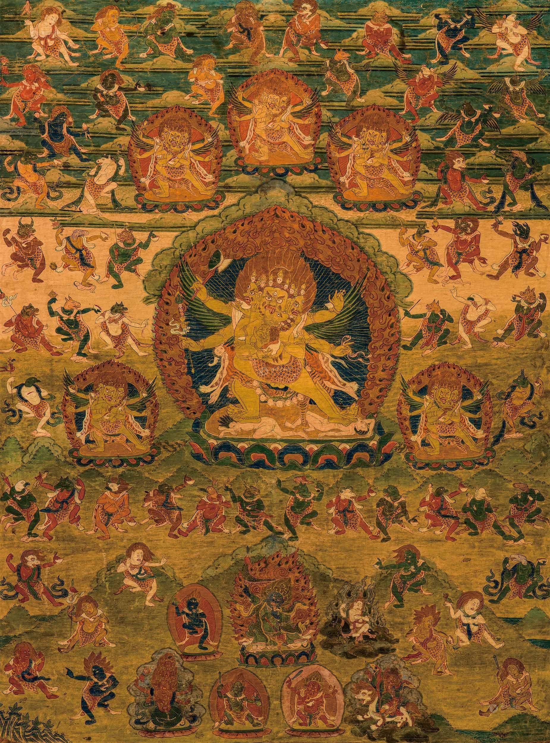 114018世纪中阴文武百尊之忿怒尊唐卡