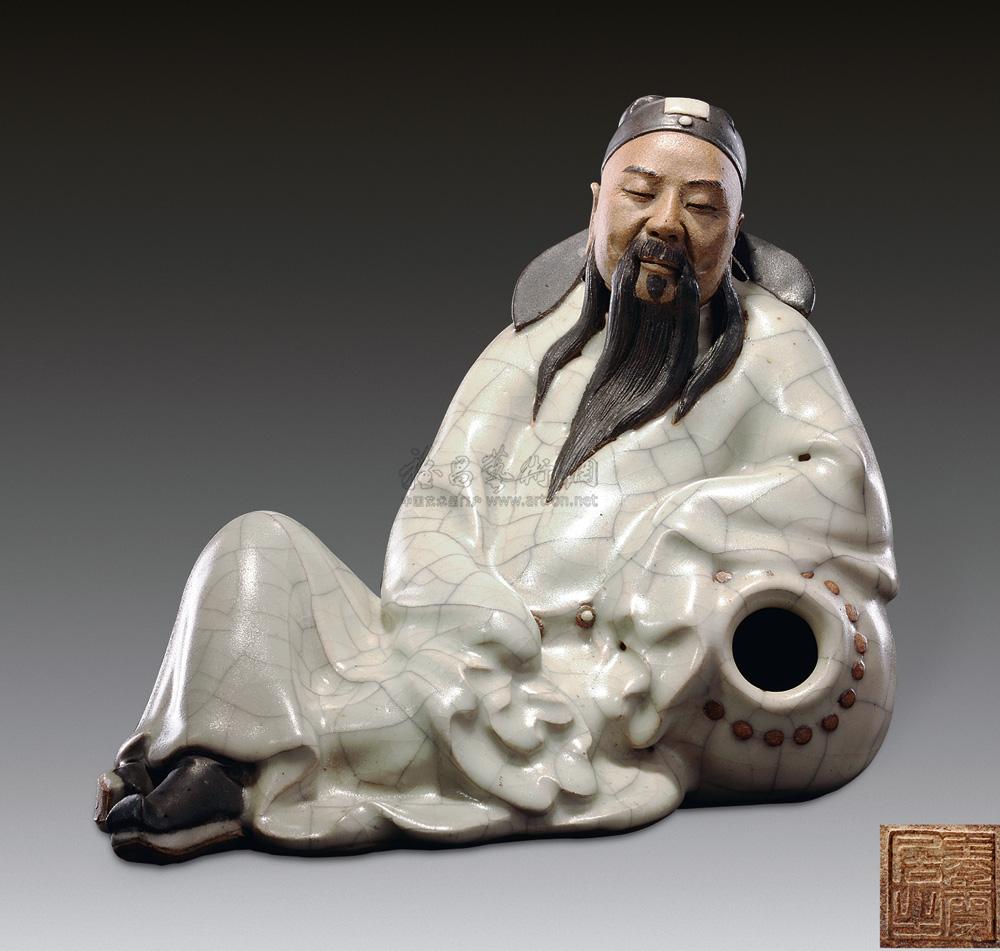 4107 民国 哥釉太白醉酒塑像