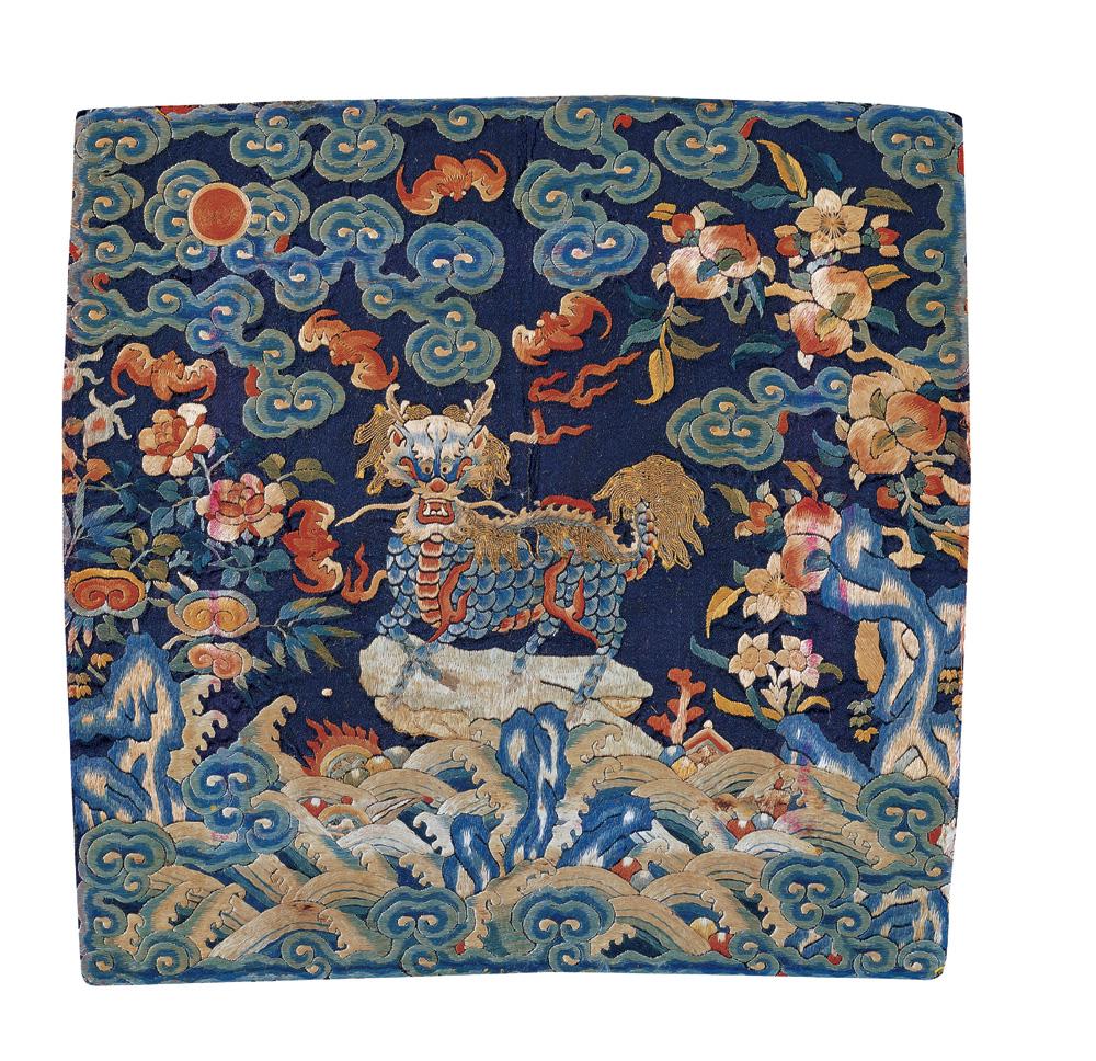 1866清中期彩绣麒麟纹武官一品补子