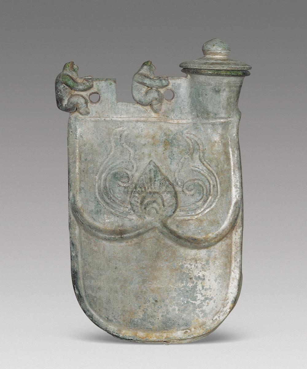 1923辽绿釉双猴皮囊壶