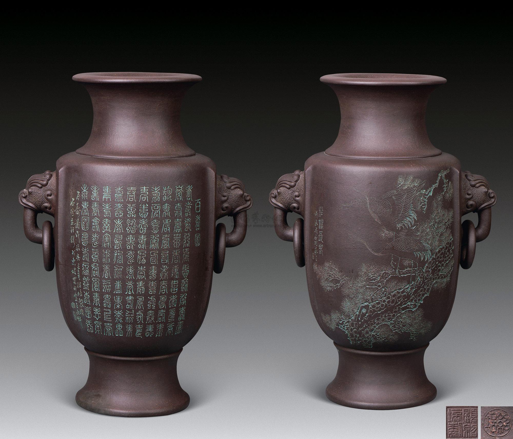 4232顾绍培百寿图大花瓶一对