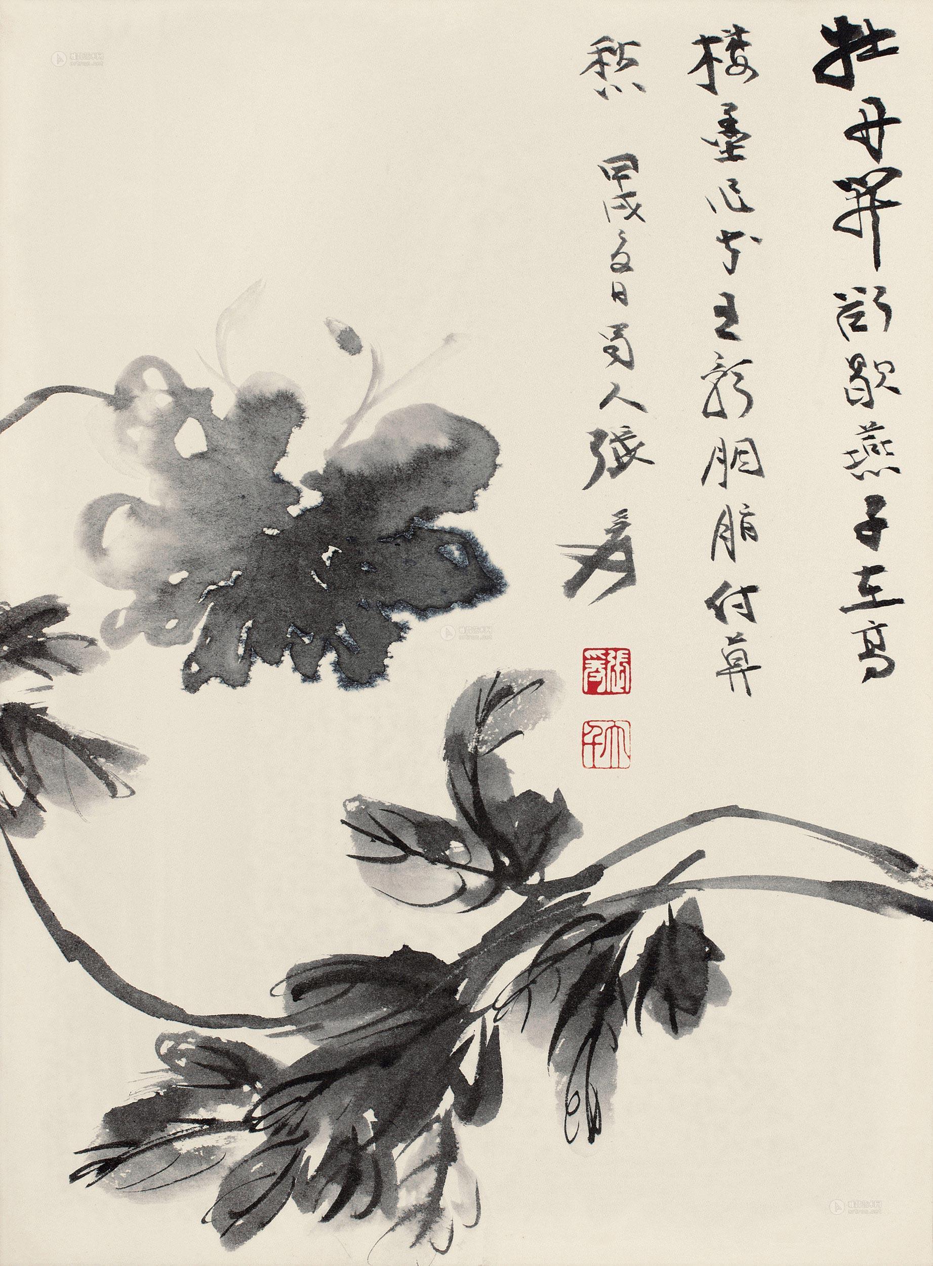 *0377 甲戌(1934年)作 墨牡丹 镜心 纸本