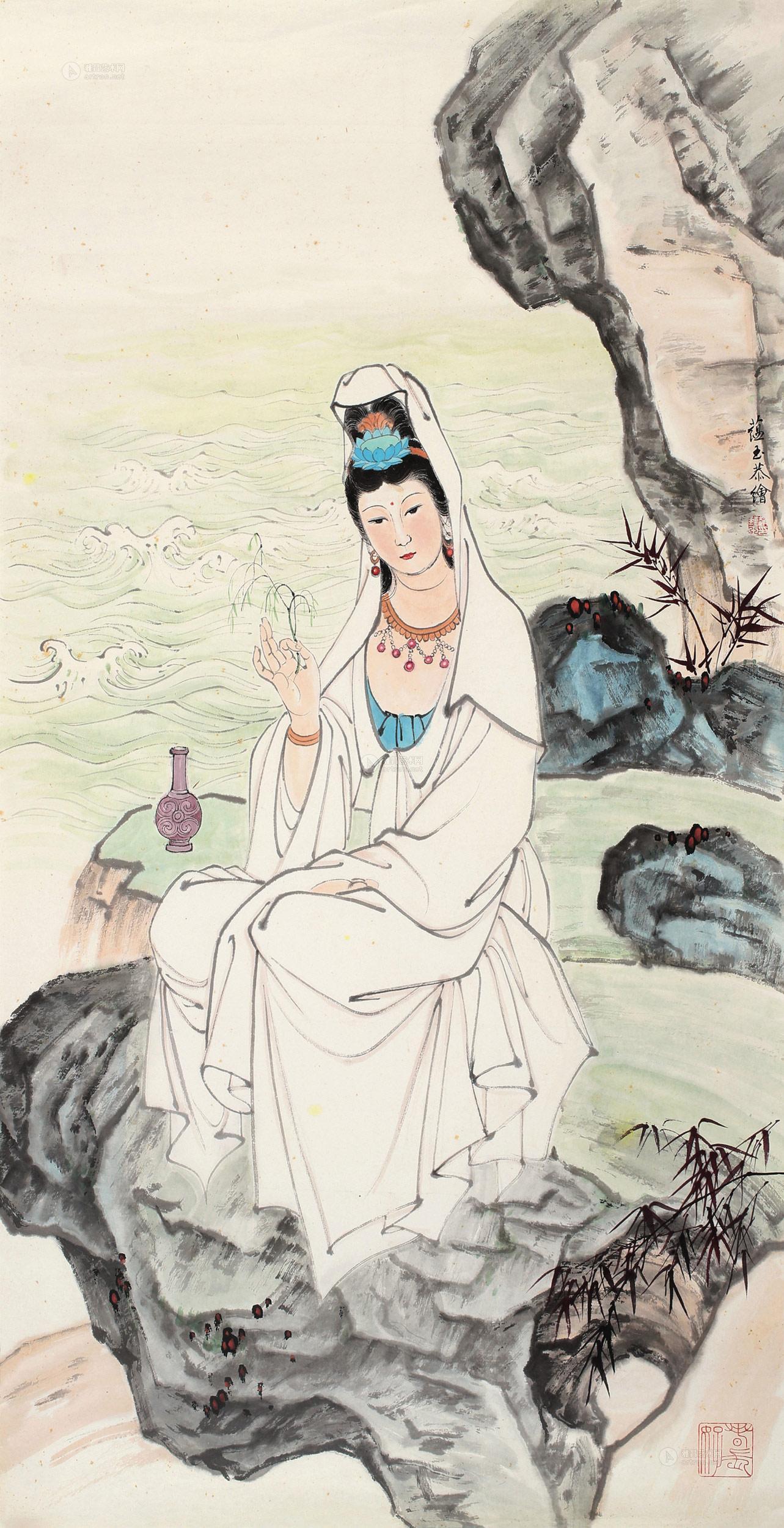 0398南海观音镜心纸本