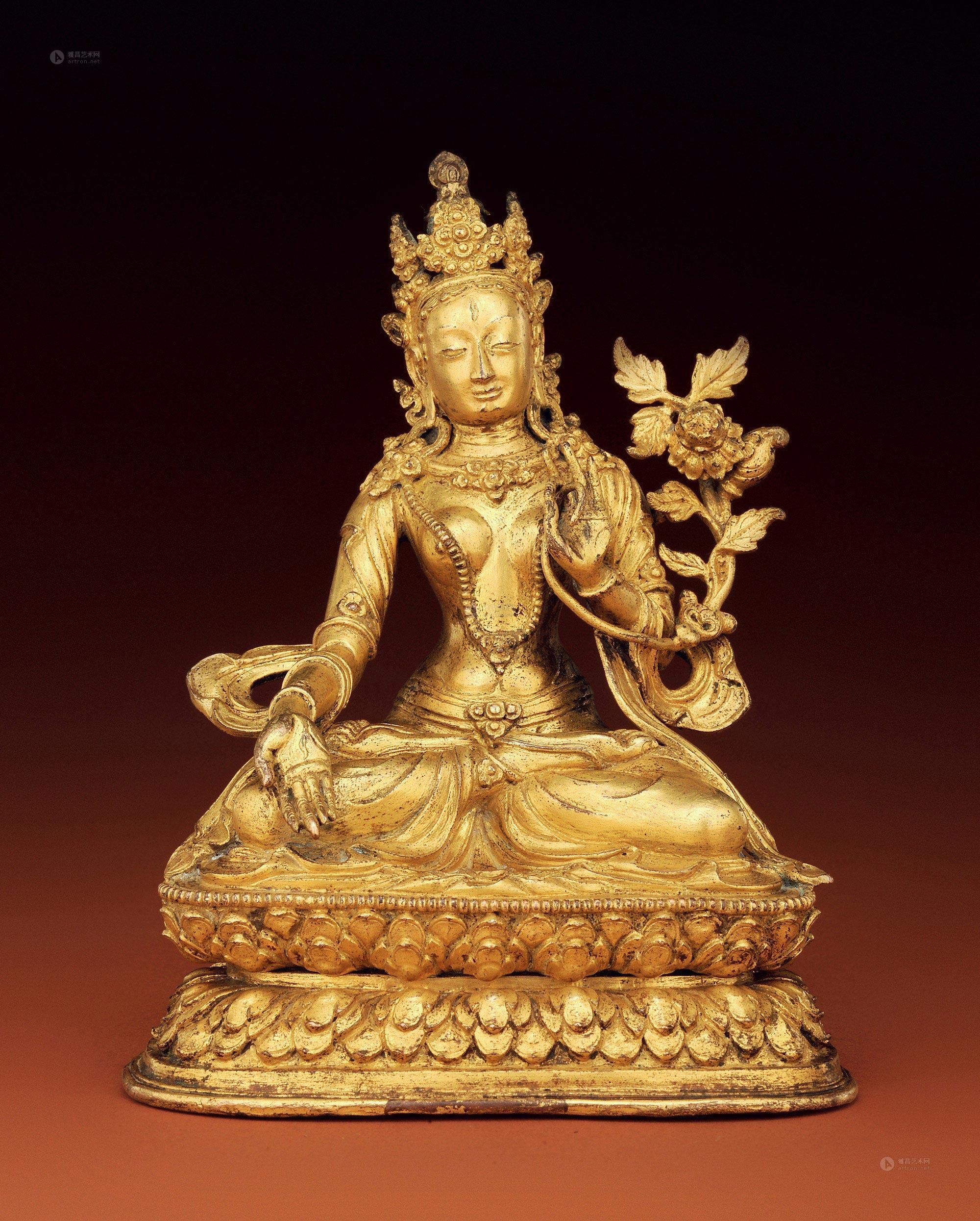 *3782 不丹17世纪 铜鎏金白度母