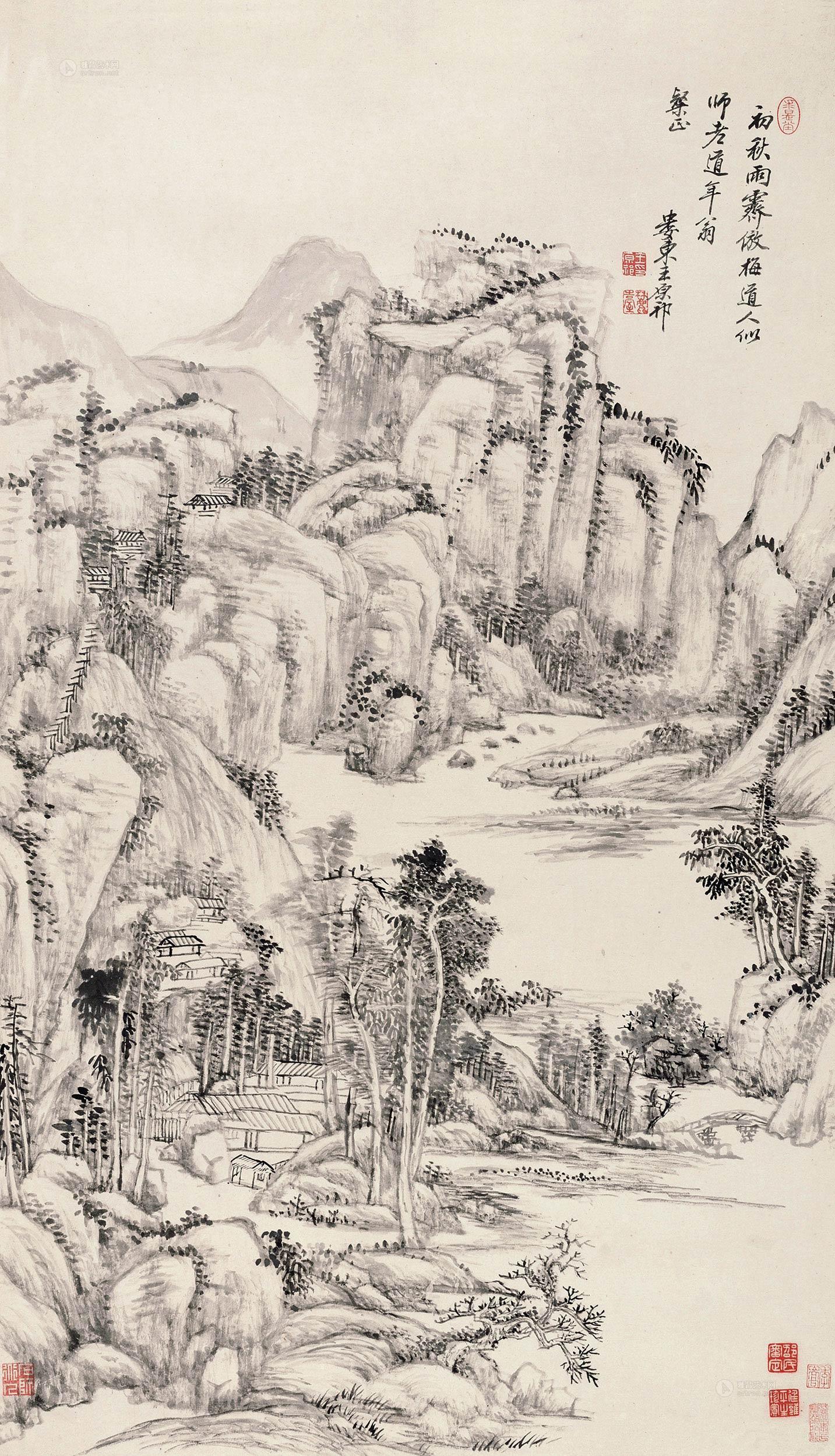 2087仿吴镇山水镜心纸本