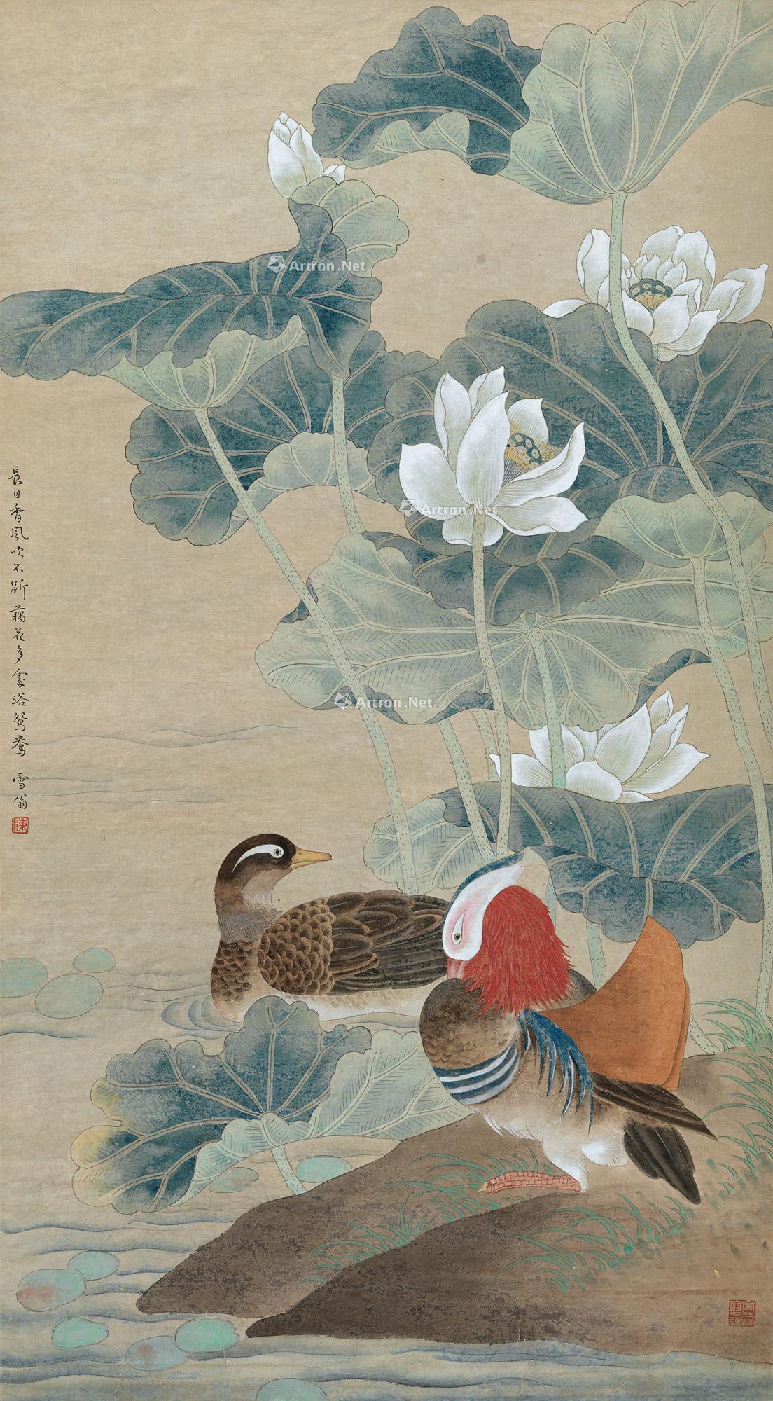 *0566 荷花鸳鸯 立轴 设色纸本