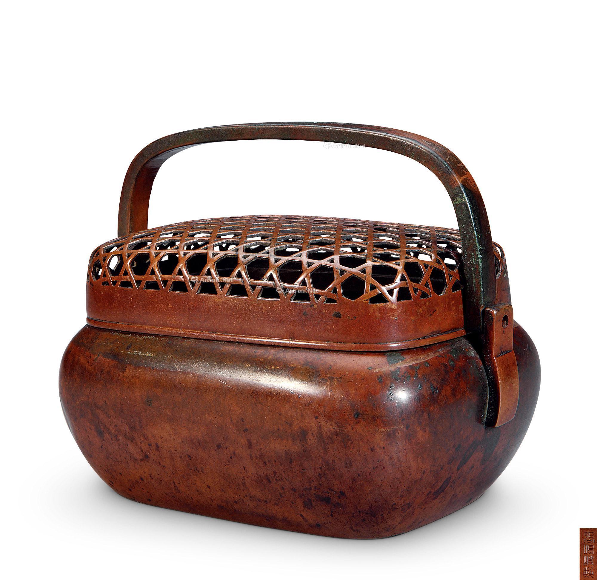 *4508 明晚期 张鸣岐制带环长方手炉