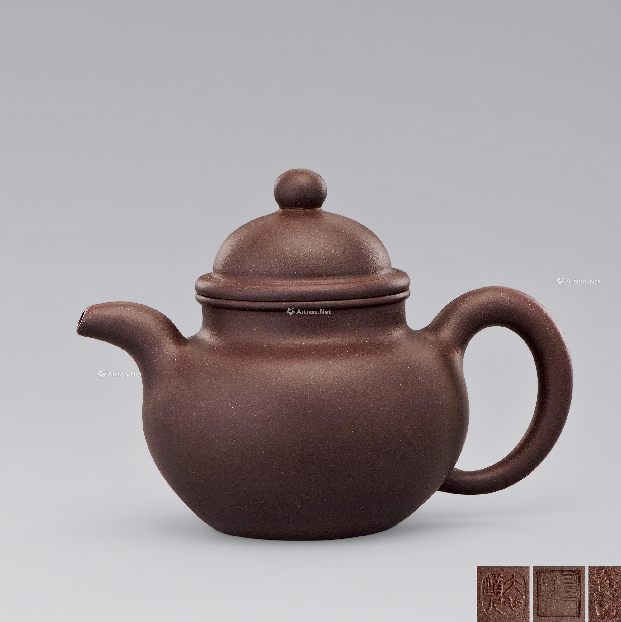 3045近代程寿珍制紫泥掇球壶