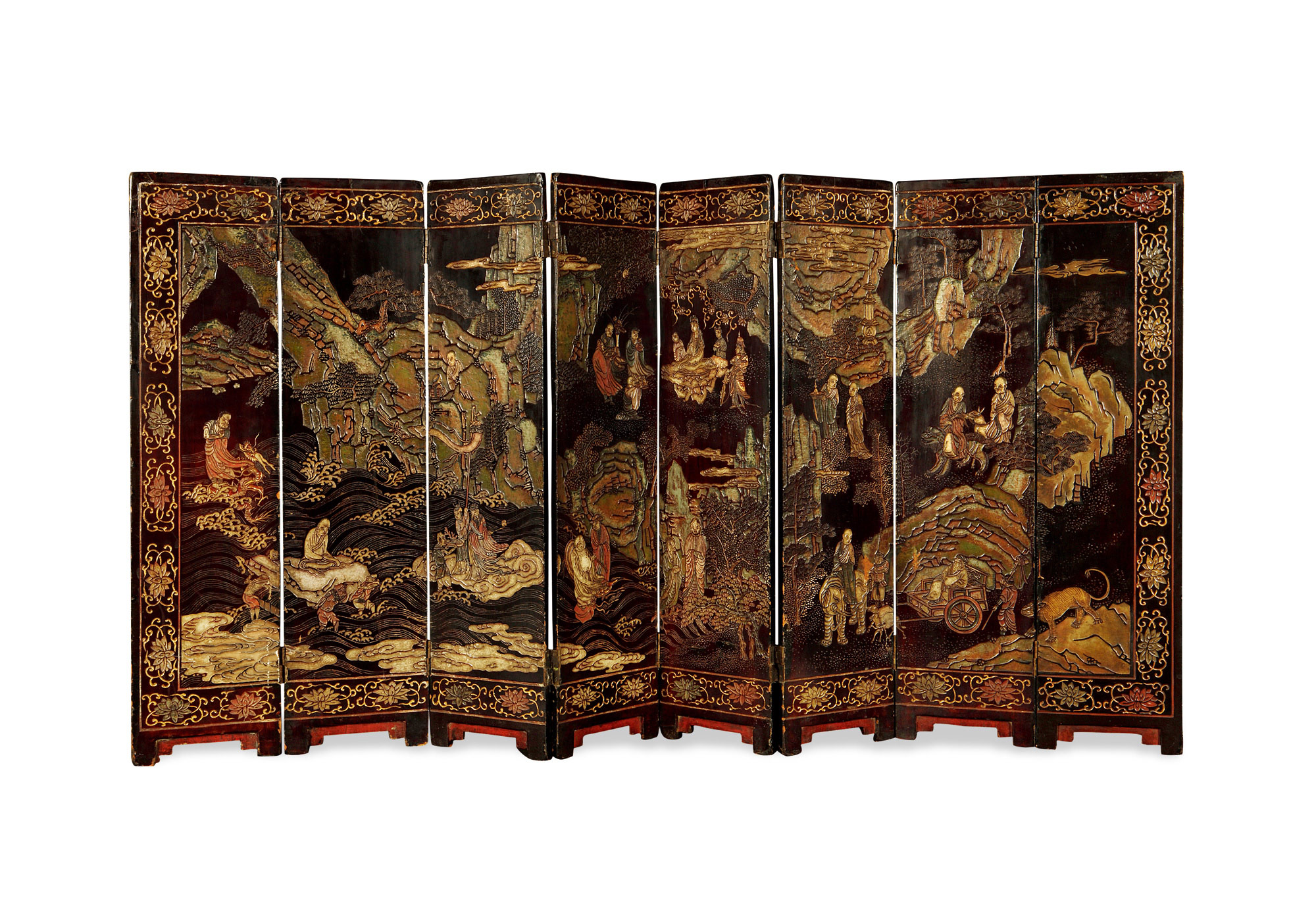 4741清康熙款彩十八罗汉桌屏八扇