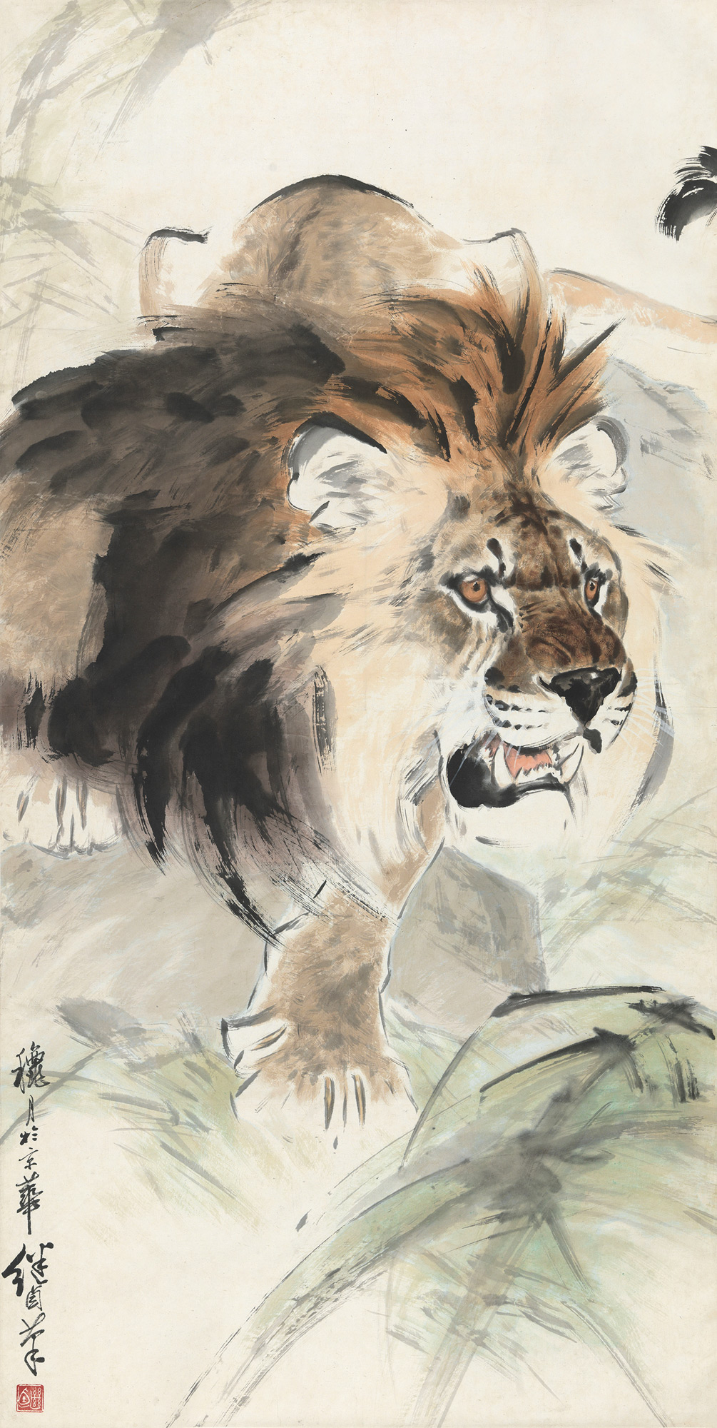 0940 狮子 立轴 设色纸本