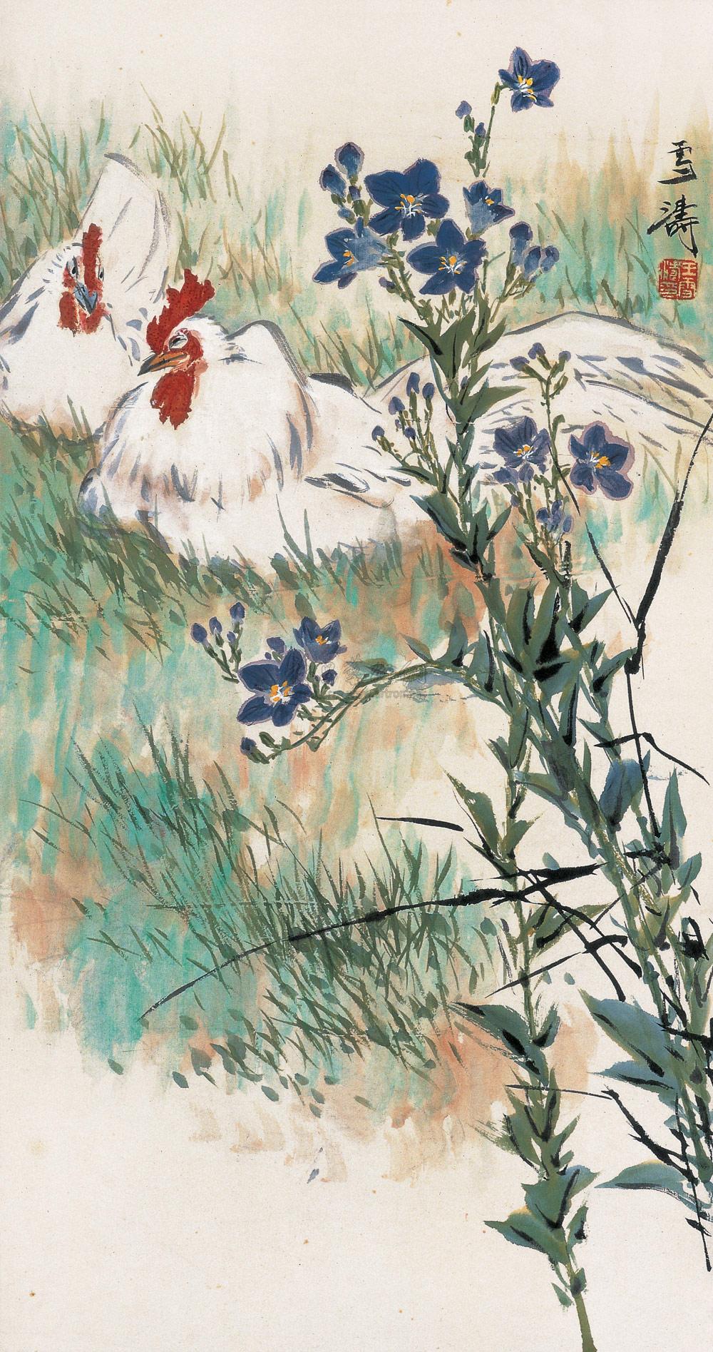 山花双鸡-中国近现代书画二-雅昌拍卖