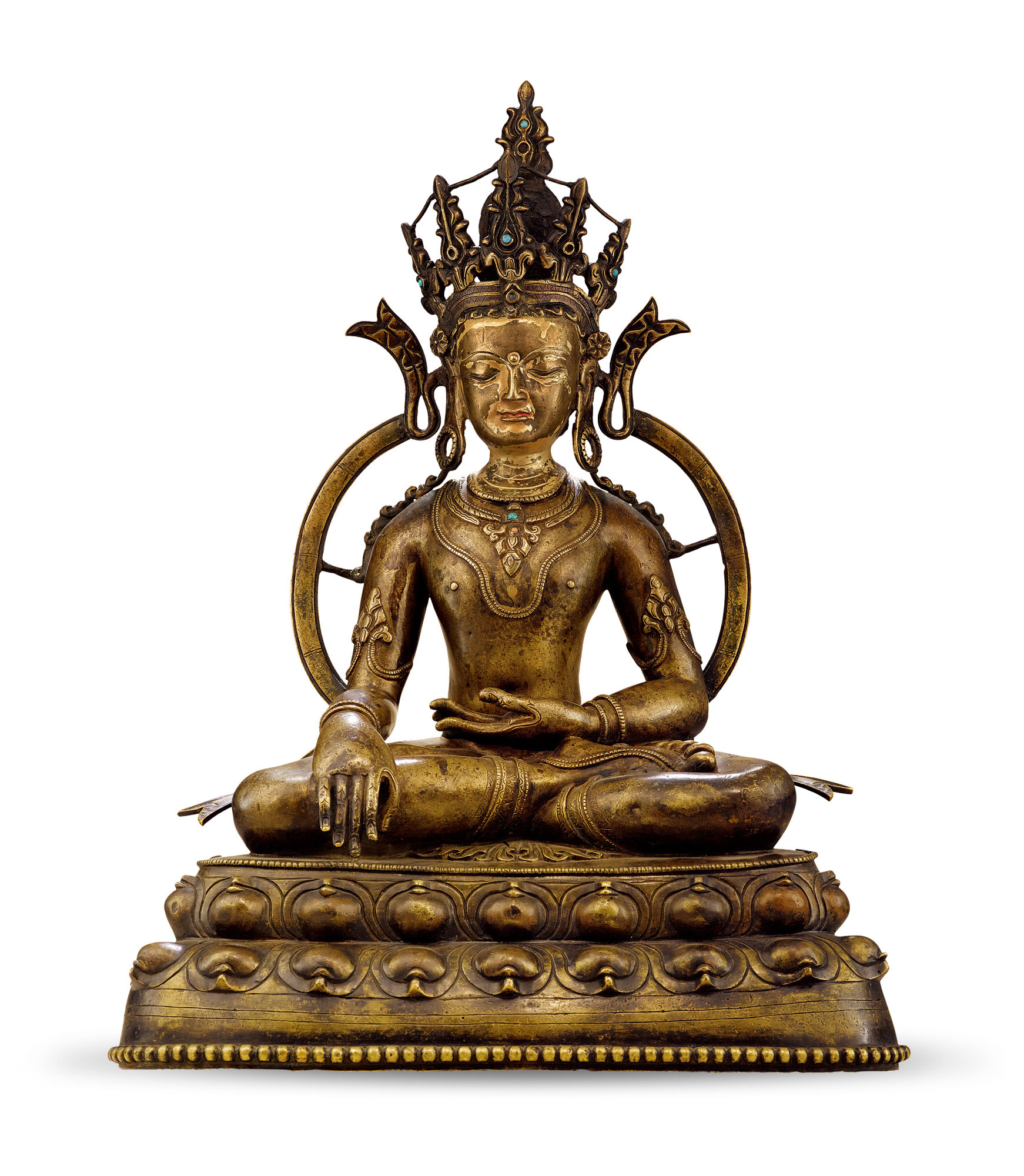 3073西藏13世纪合金铜阿閦佛嵌银嵌红铜