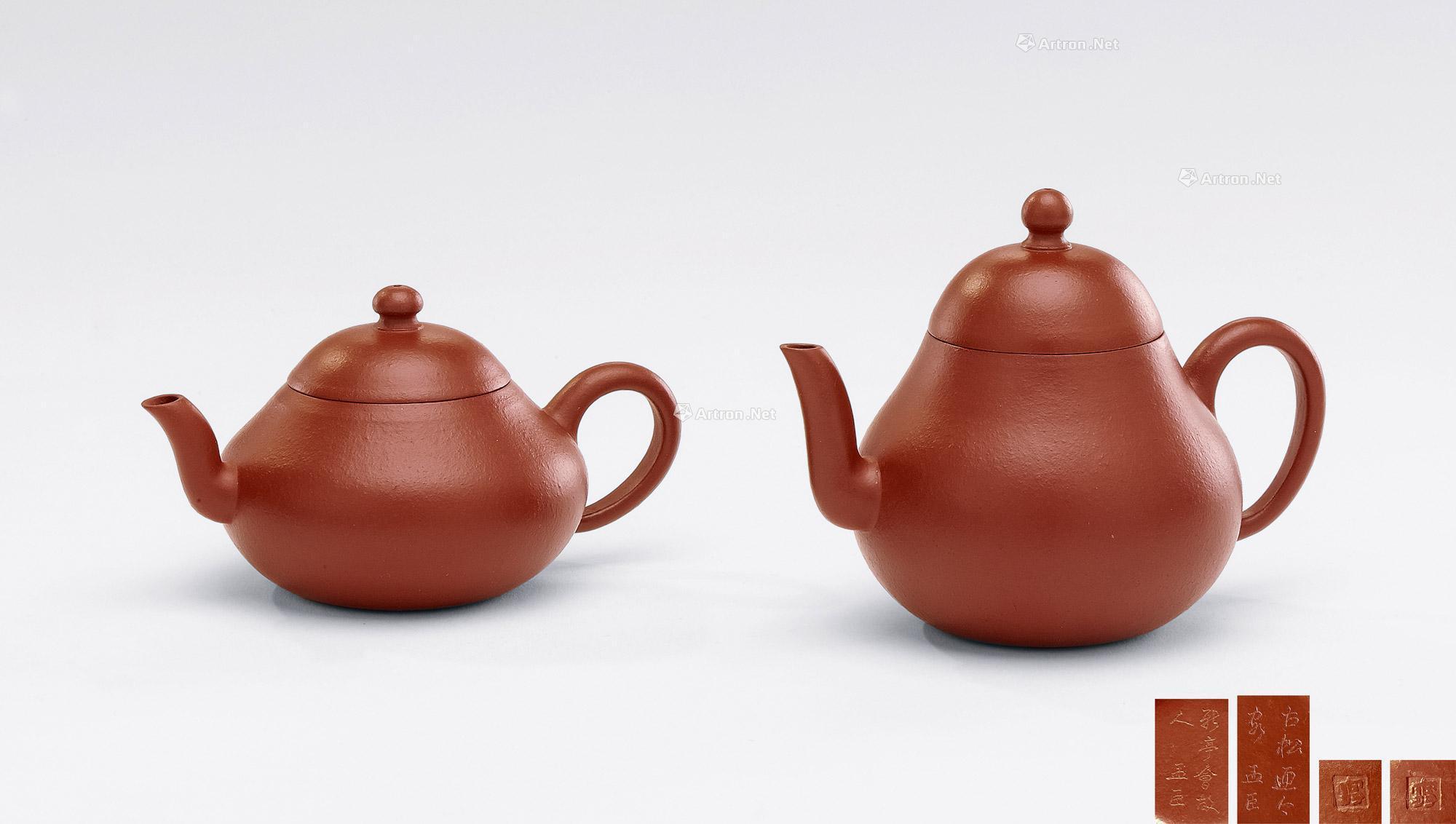 2832当代应雪萍制摹古孟臣梨式壶一对