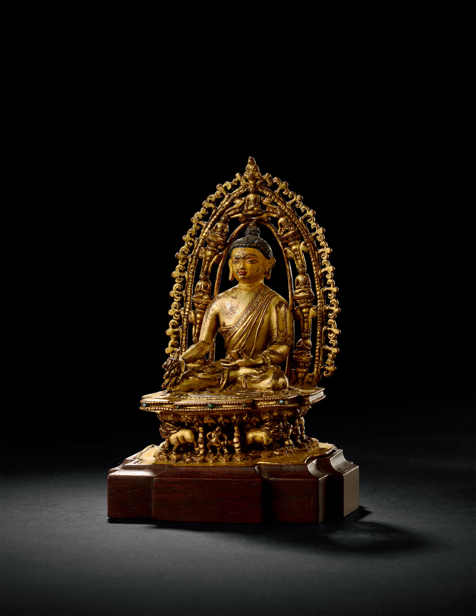 3920西藏14世纪铜鎏金药师佛