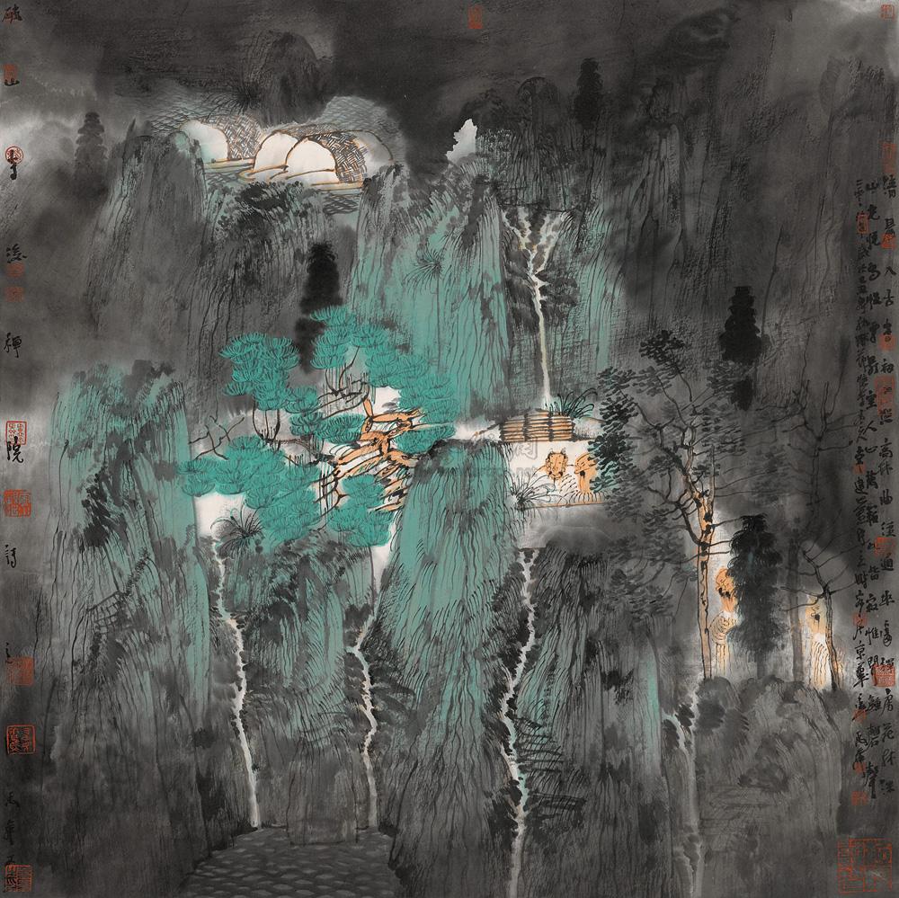 0704 己丑(2009年)作 破山寺后禅院诗意 镜心 设色纸本