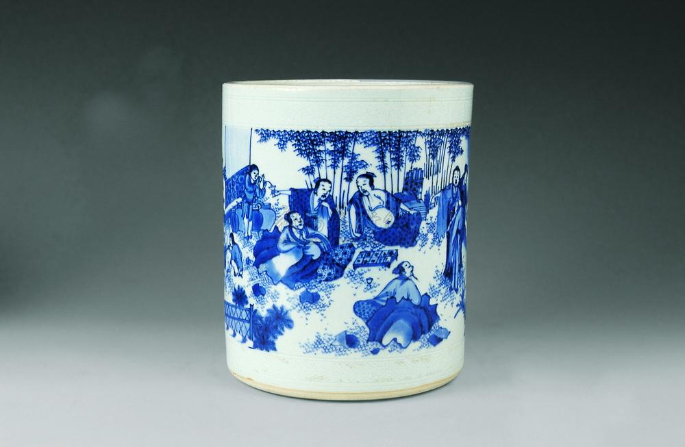 青花竹林七贤大笔筒-瓷器,绣品,家具,工艺品-雅昌拍卖