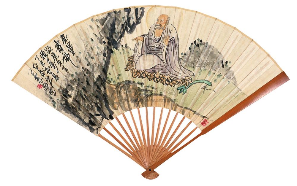 164 1937年作 无量寿佛 扇面 设色纸本