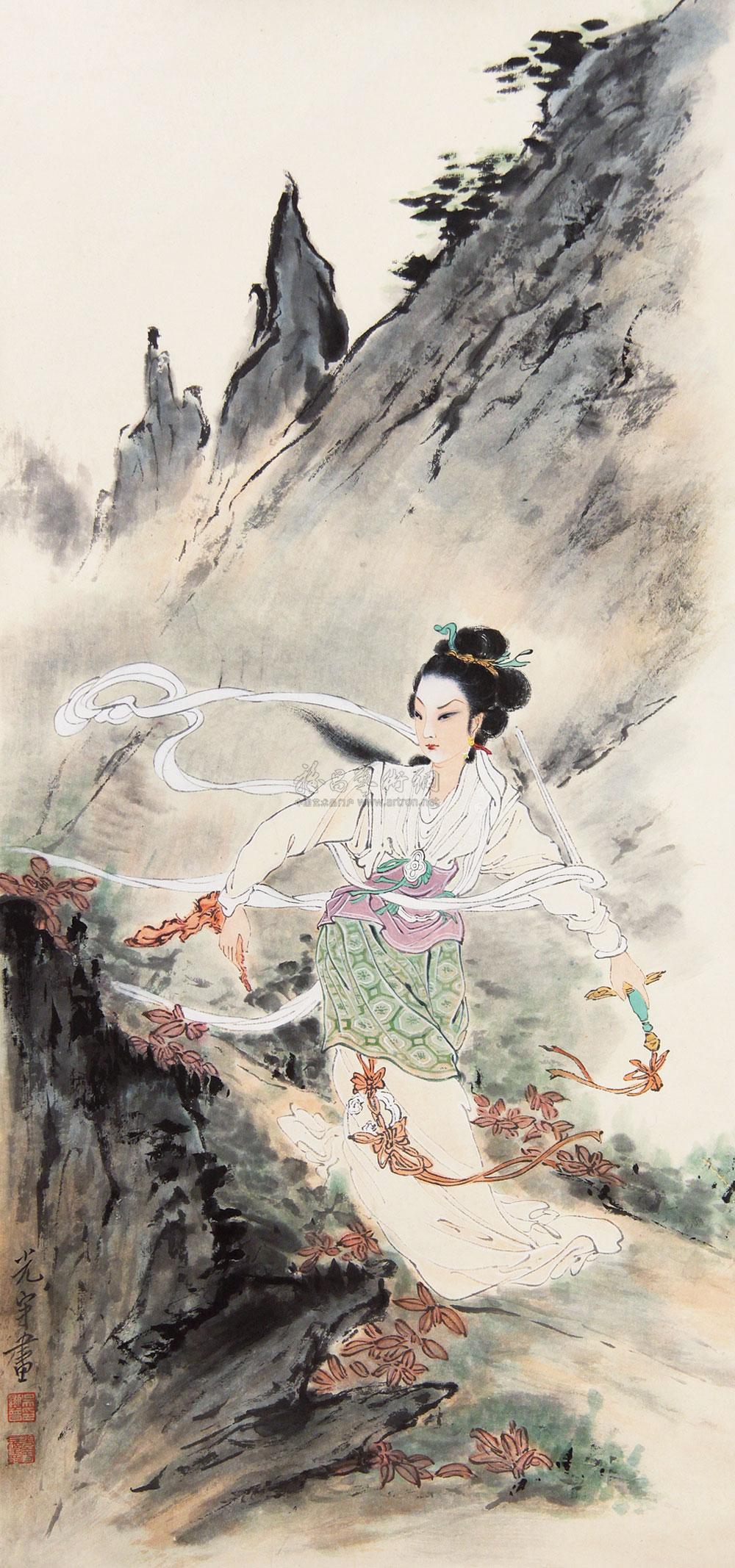 0023盗仙草立轴设色纸本