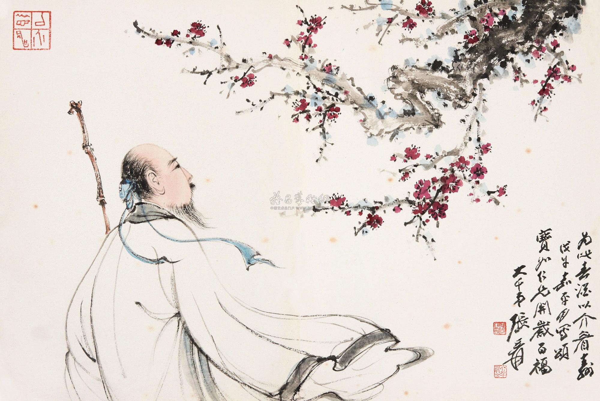 00611978年作高士赏梅镜片设色纸本