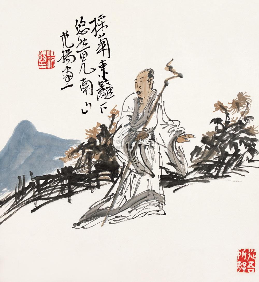 0009 采菊东篱下 镜片 设色纸本