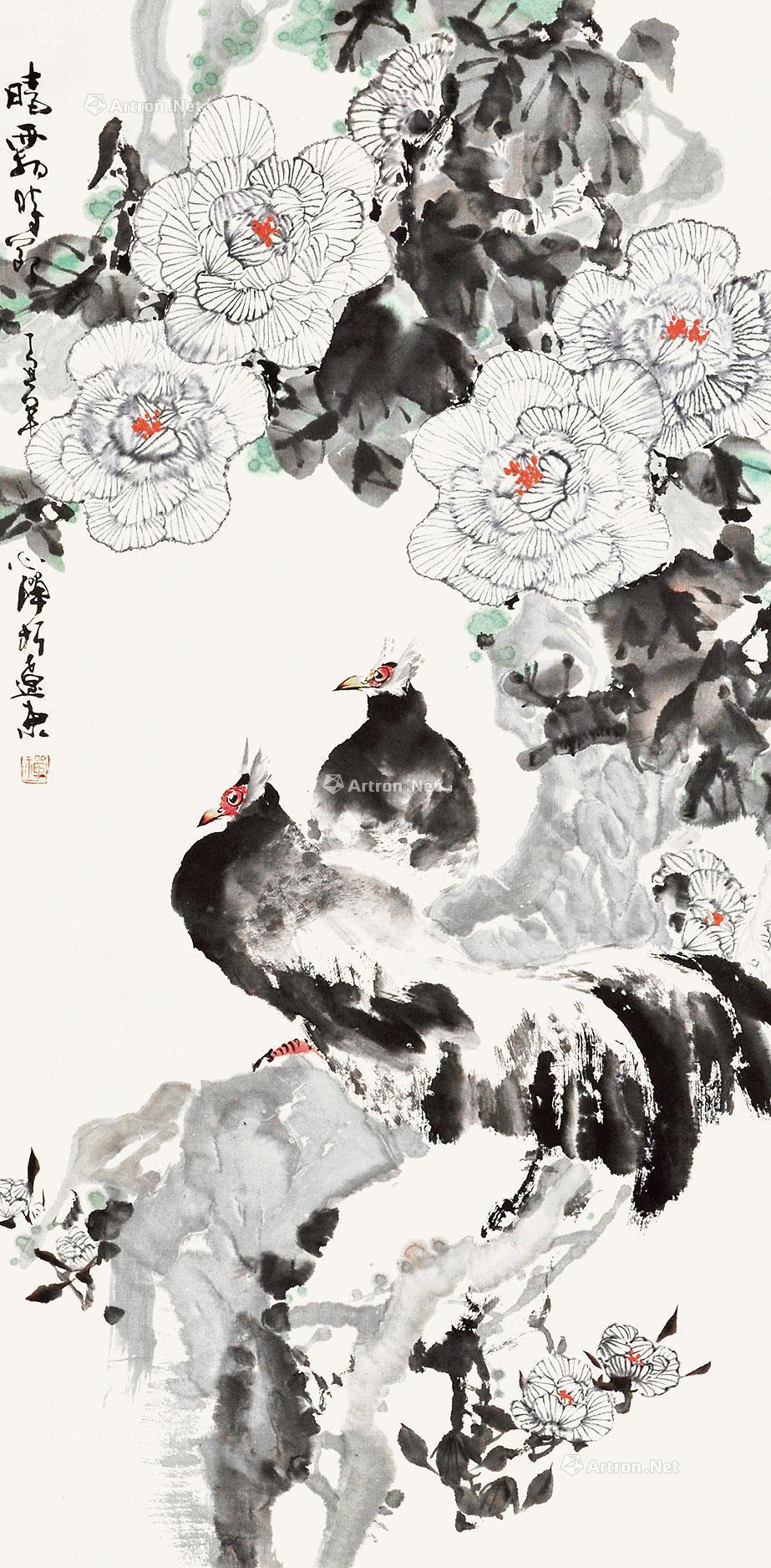 0007芙蓉锦鸡立轴纸本