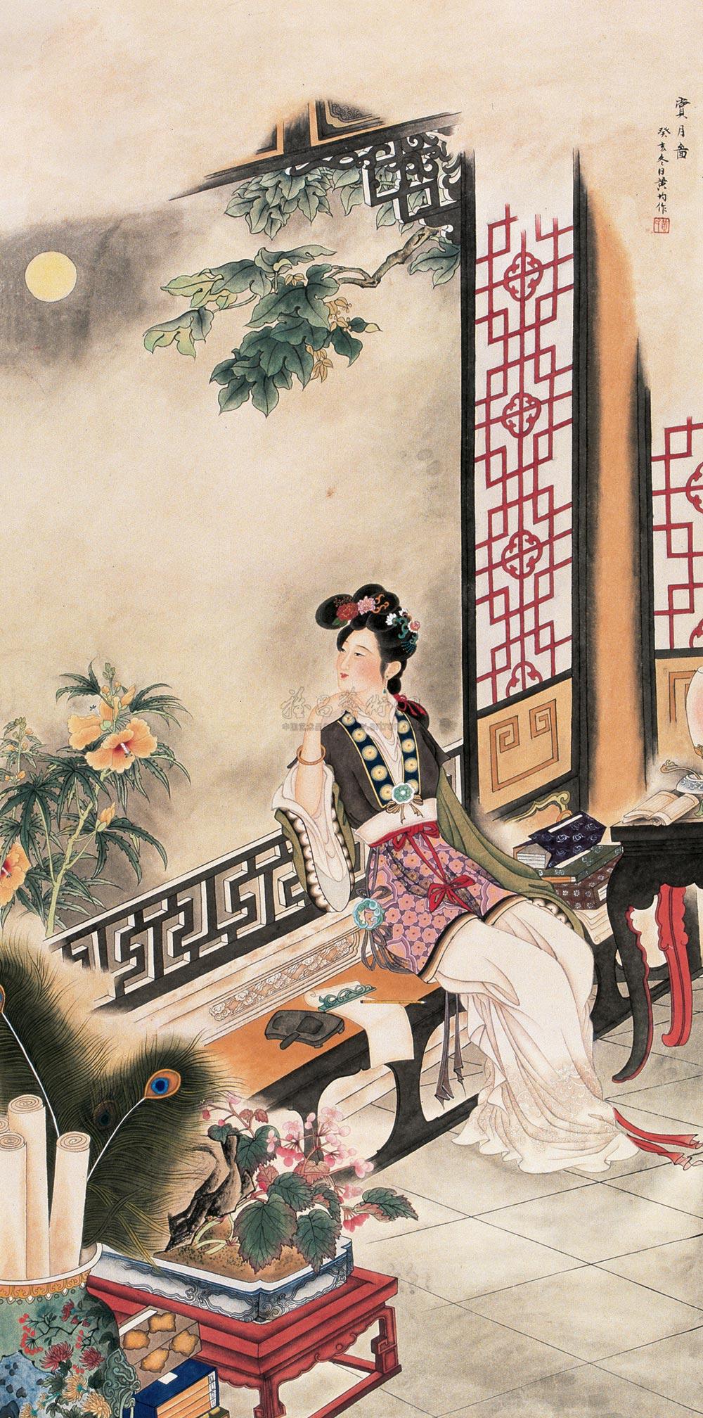 07511983年作赏月图立轴设色纸本