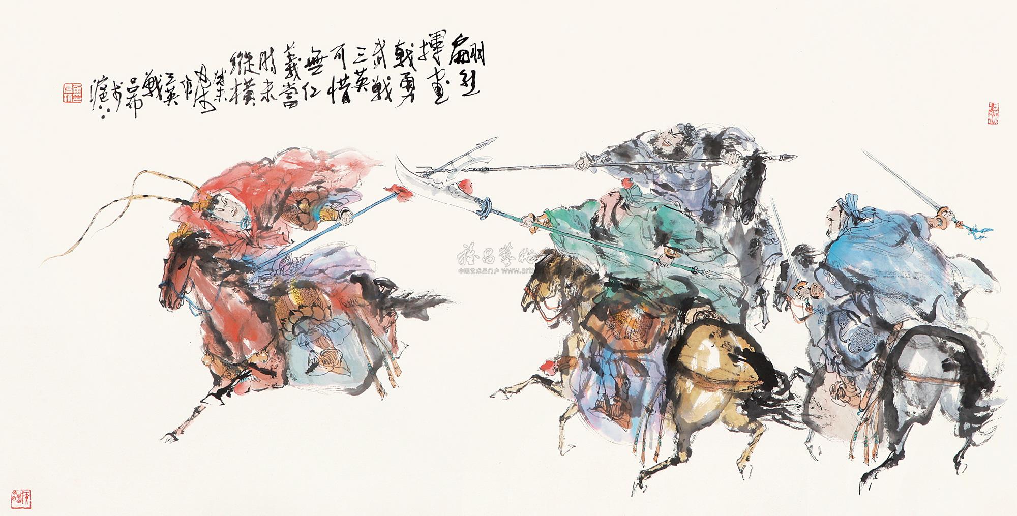 0109癸未2003年作三英战吕布横片设色纸本