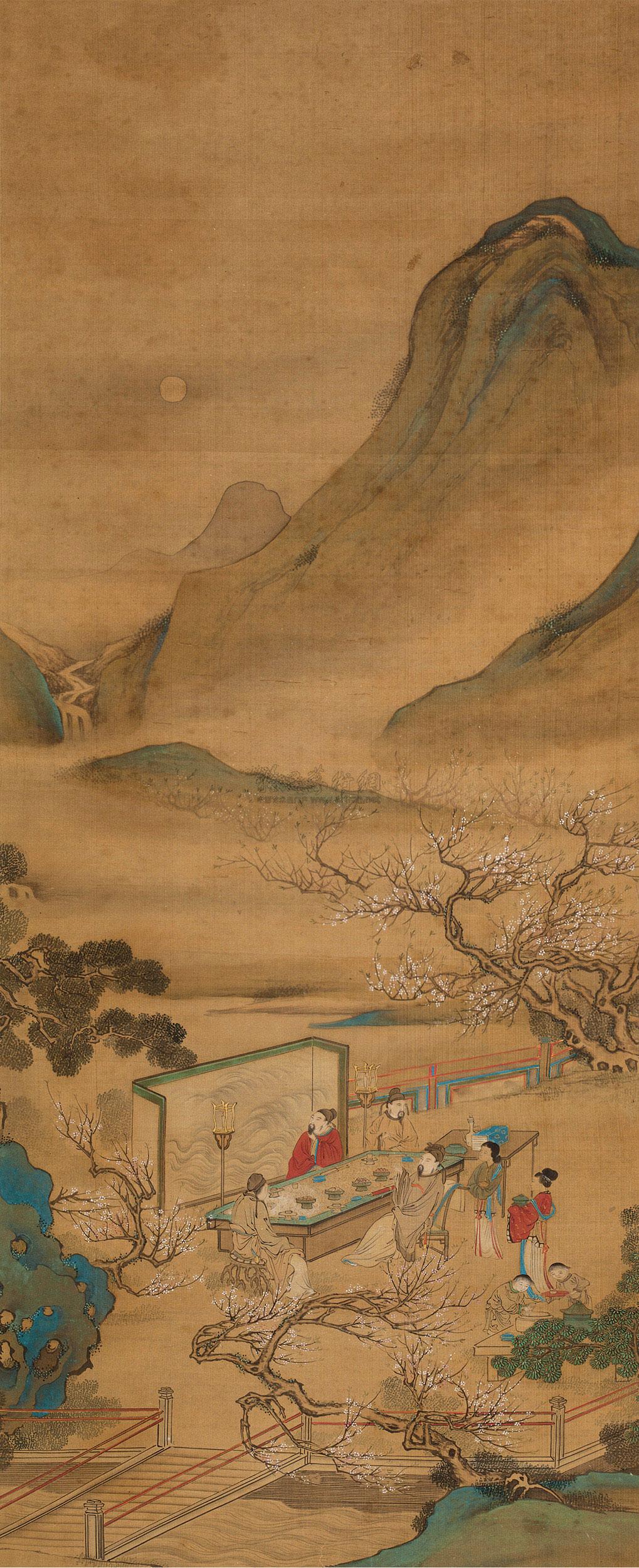 1394文苑赏月镜框设色绢本