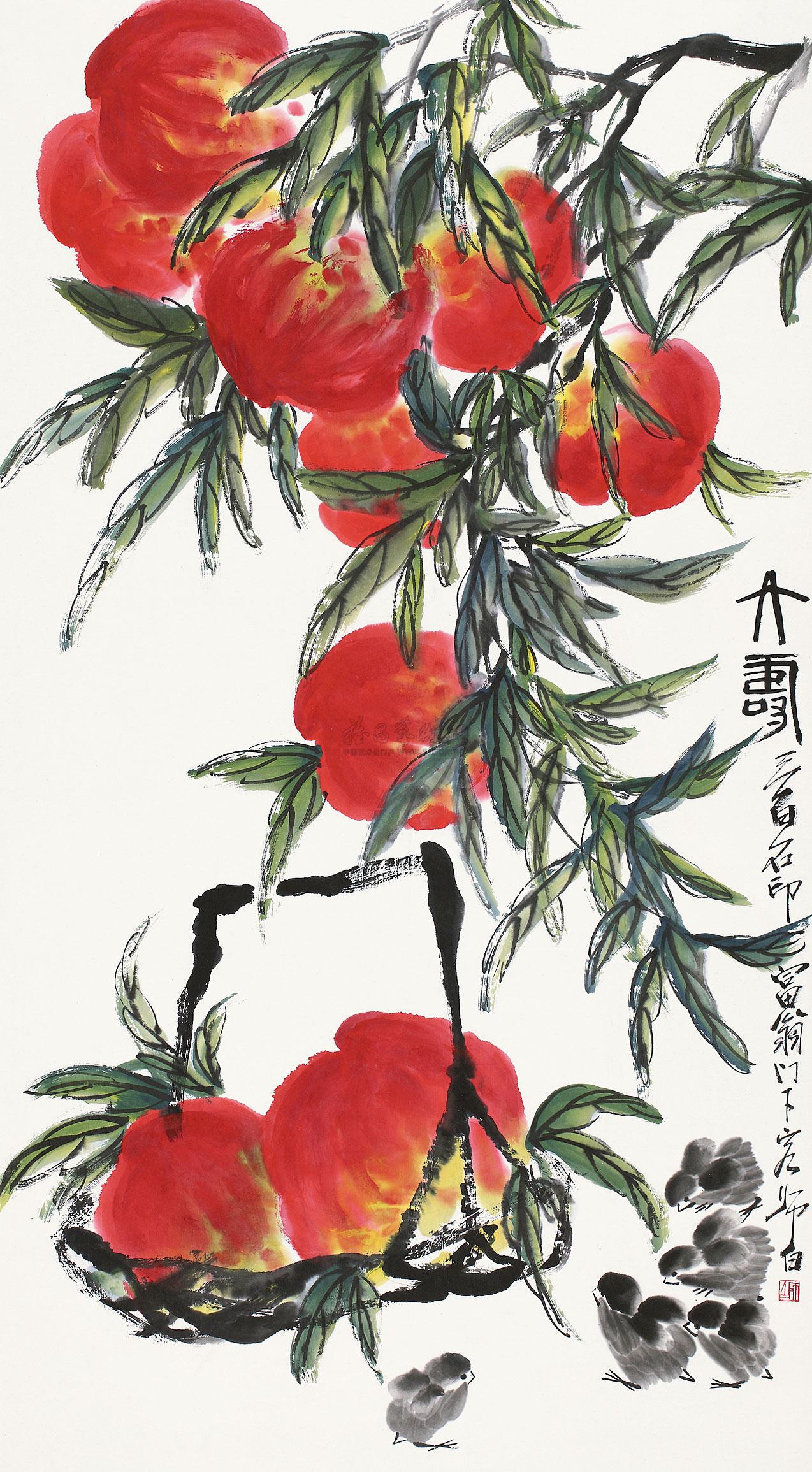 0976寿桃立轴设色纸本