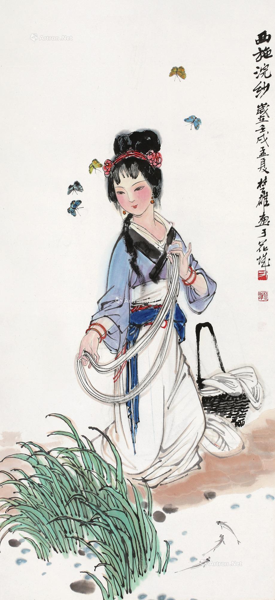 00231982年作西施浣纱立轴设色纸本