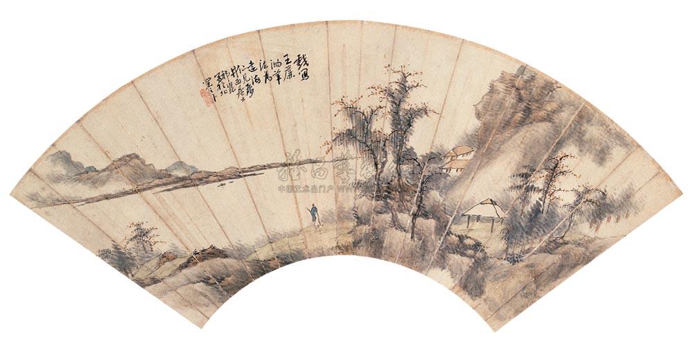 1174 秋江远眺 扇面 设色纸本