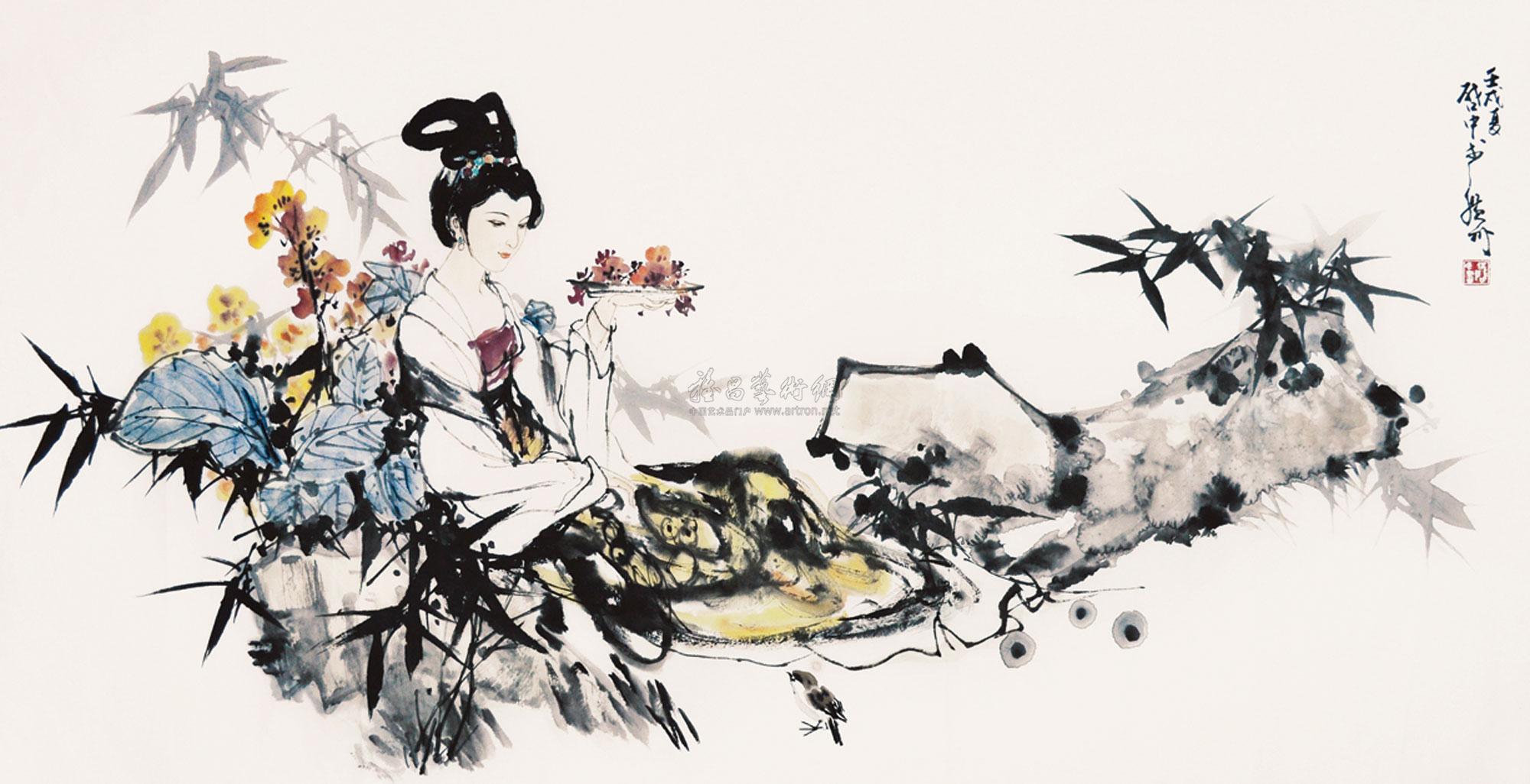 0699 采花图 镜心 设色纸本