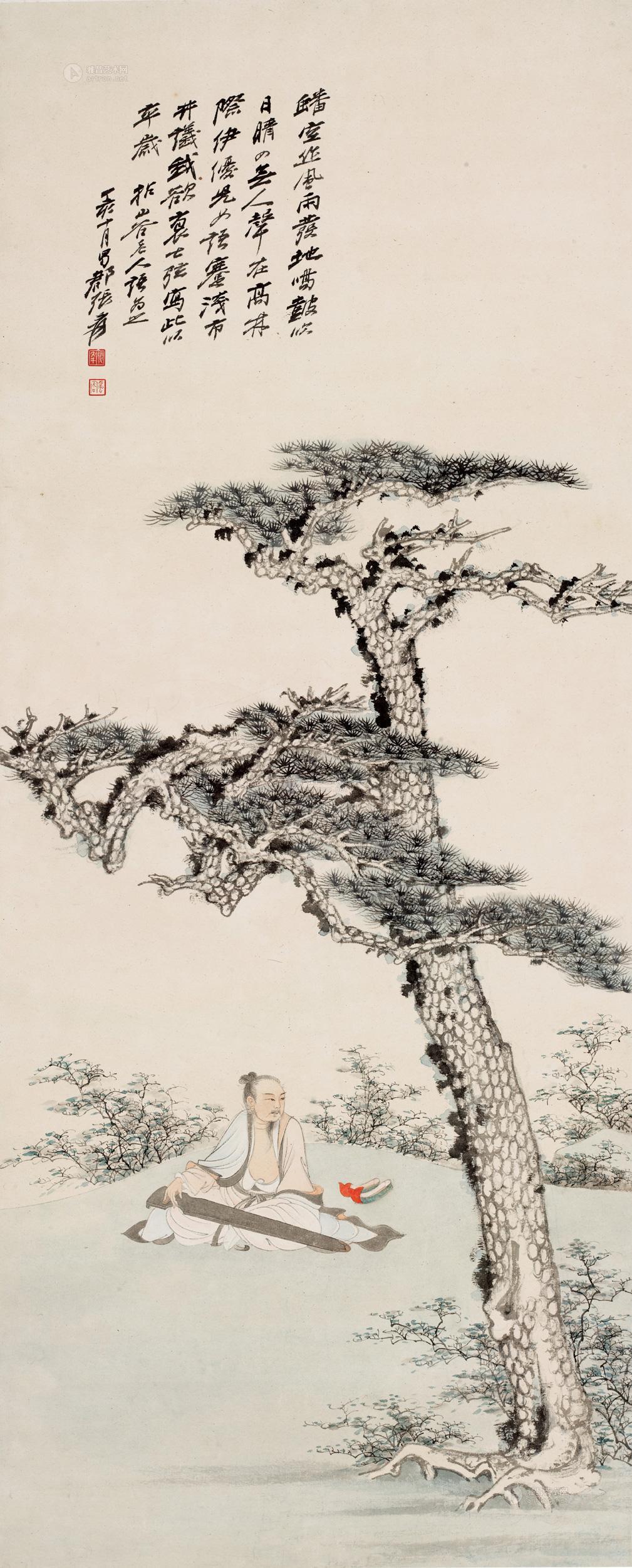 00731947年作蟠松高士镜框设色纸本