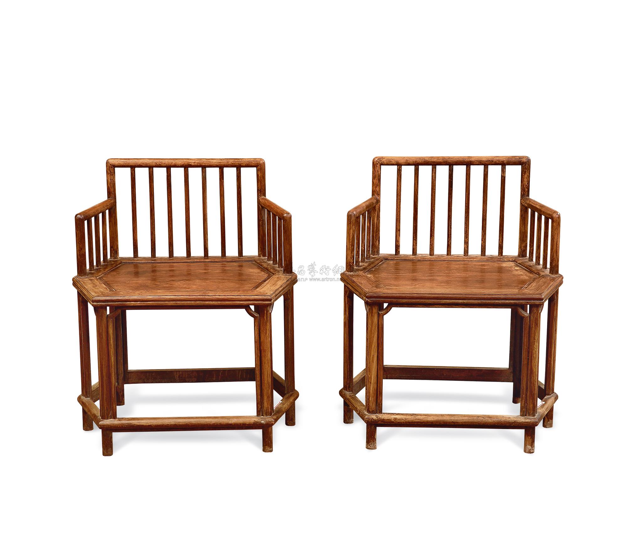 0001 梳背式六方椅 (一对)