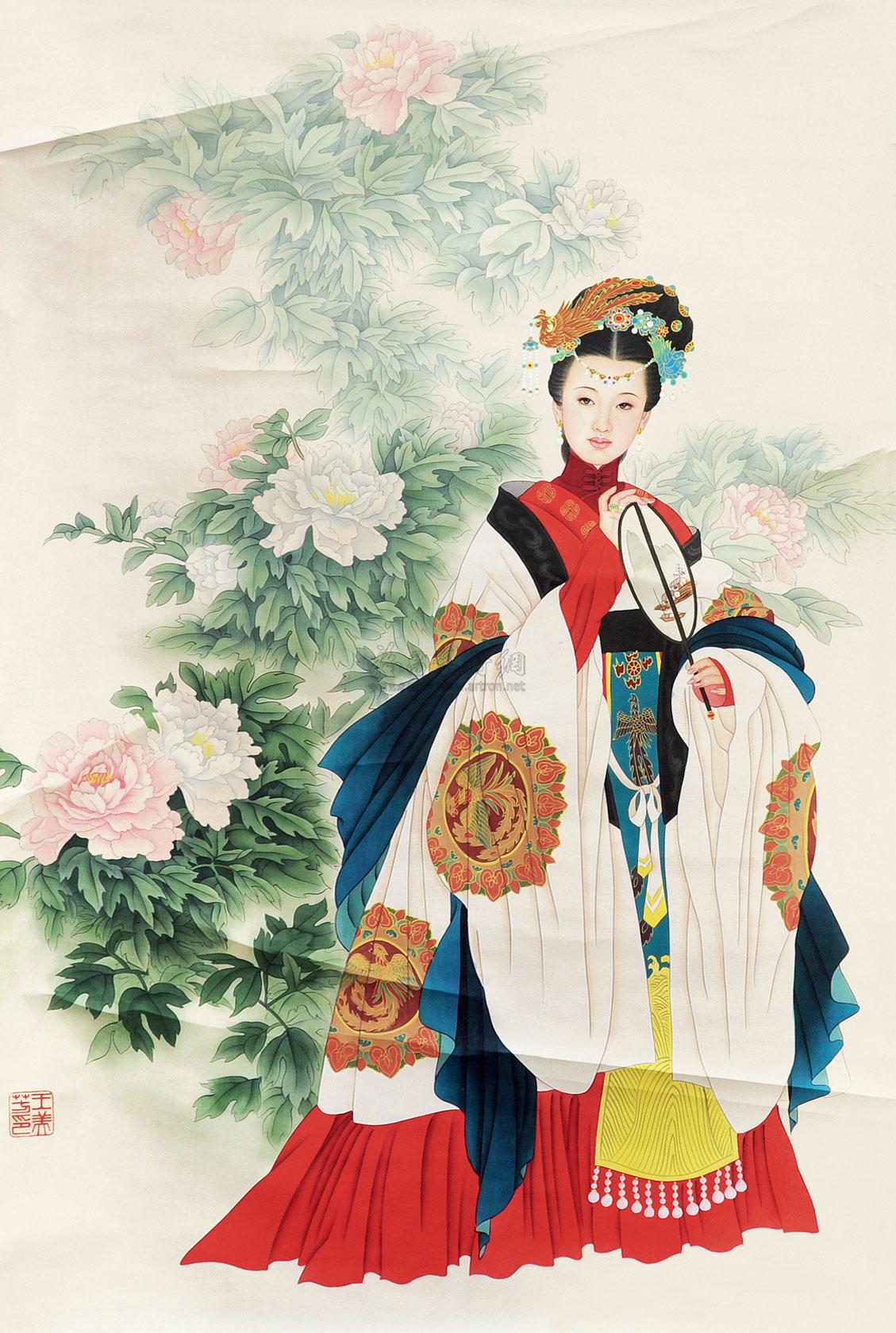 仕女牡丹图-现当代中国书画-雅昌拍卖