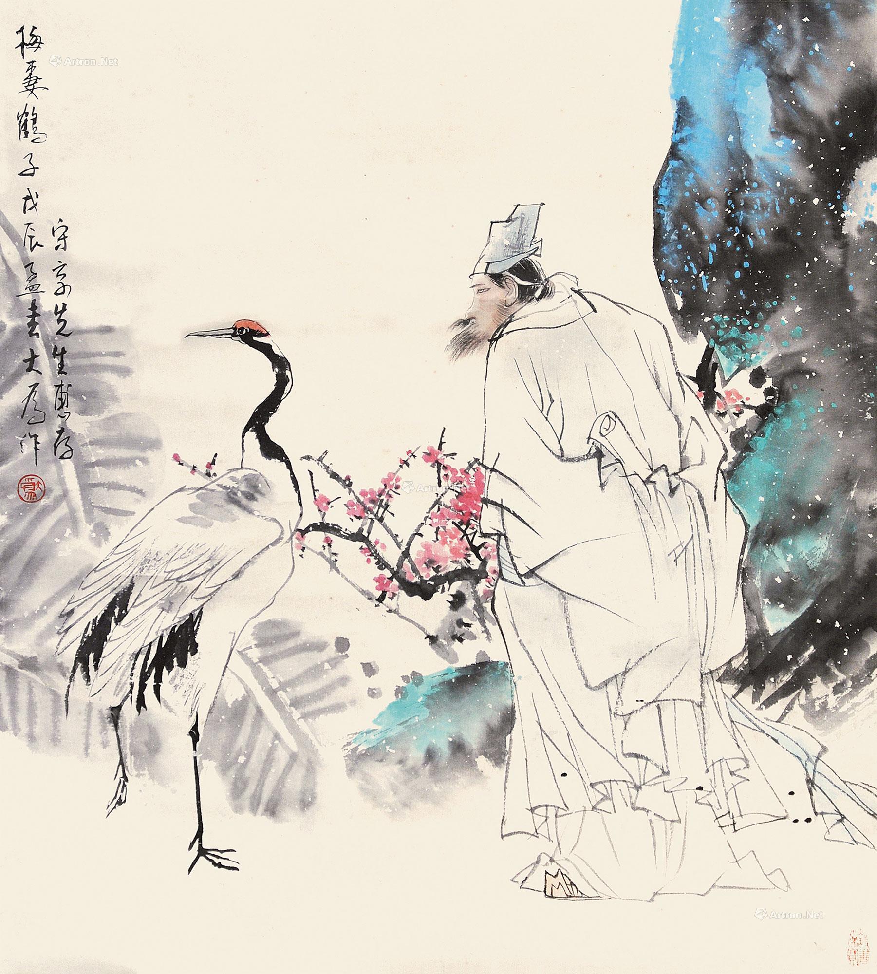 0499 梅妻鹤子 立轴 洒银纸本