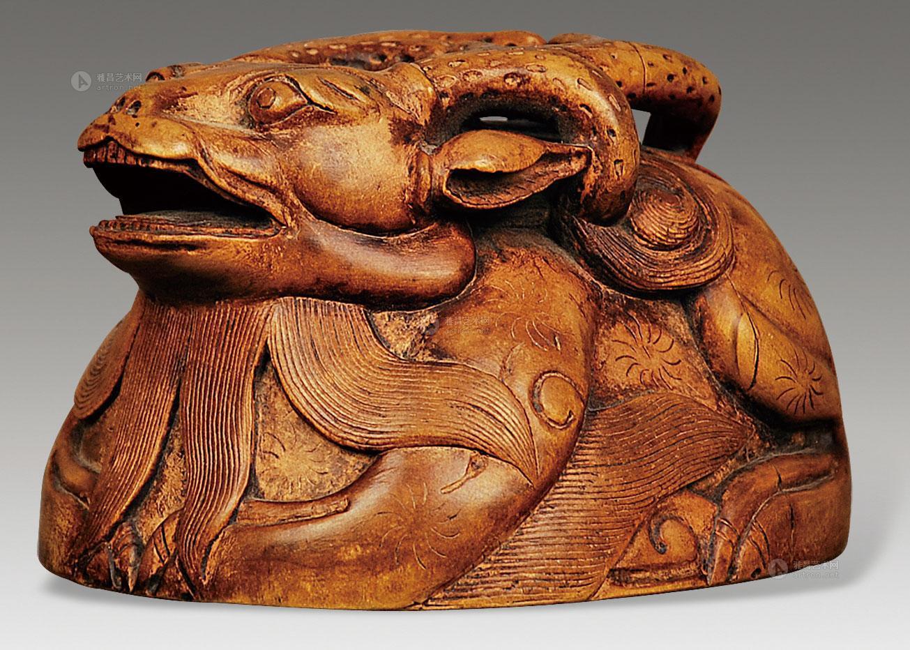 1676 黄杨木雕鹿头杯