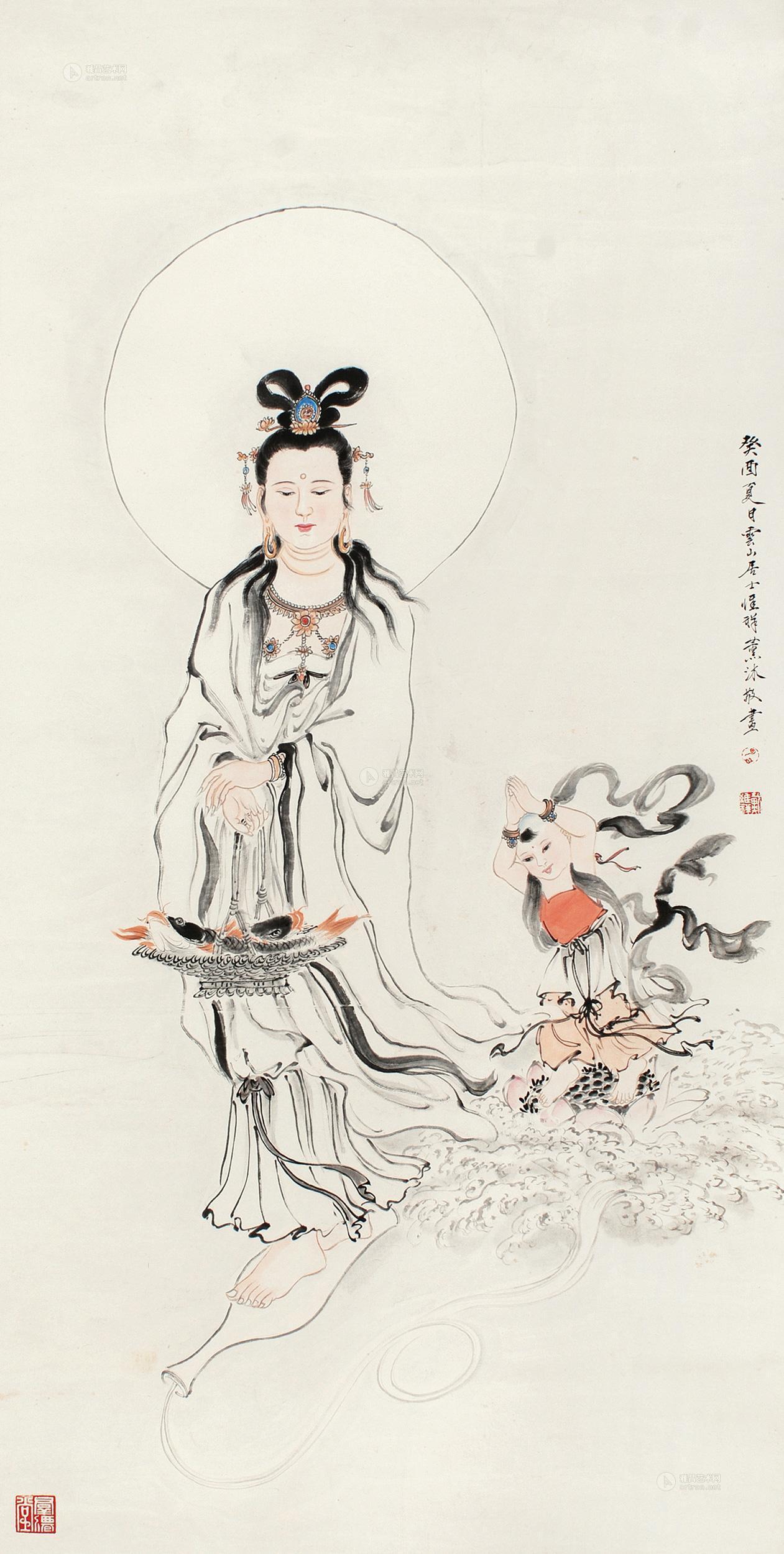 0001观音镜片设色纸本