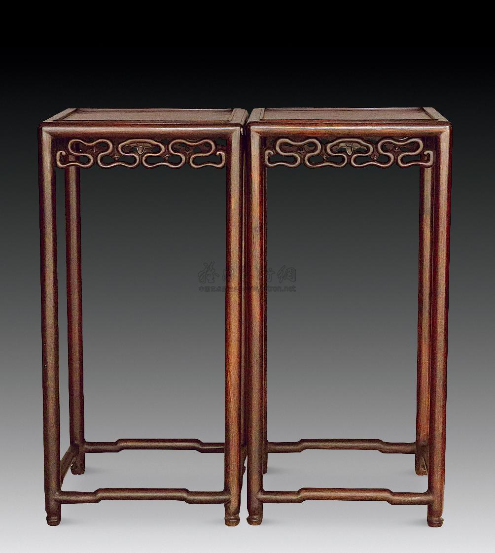1622 民国 红木瘿木面花架 (一对)